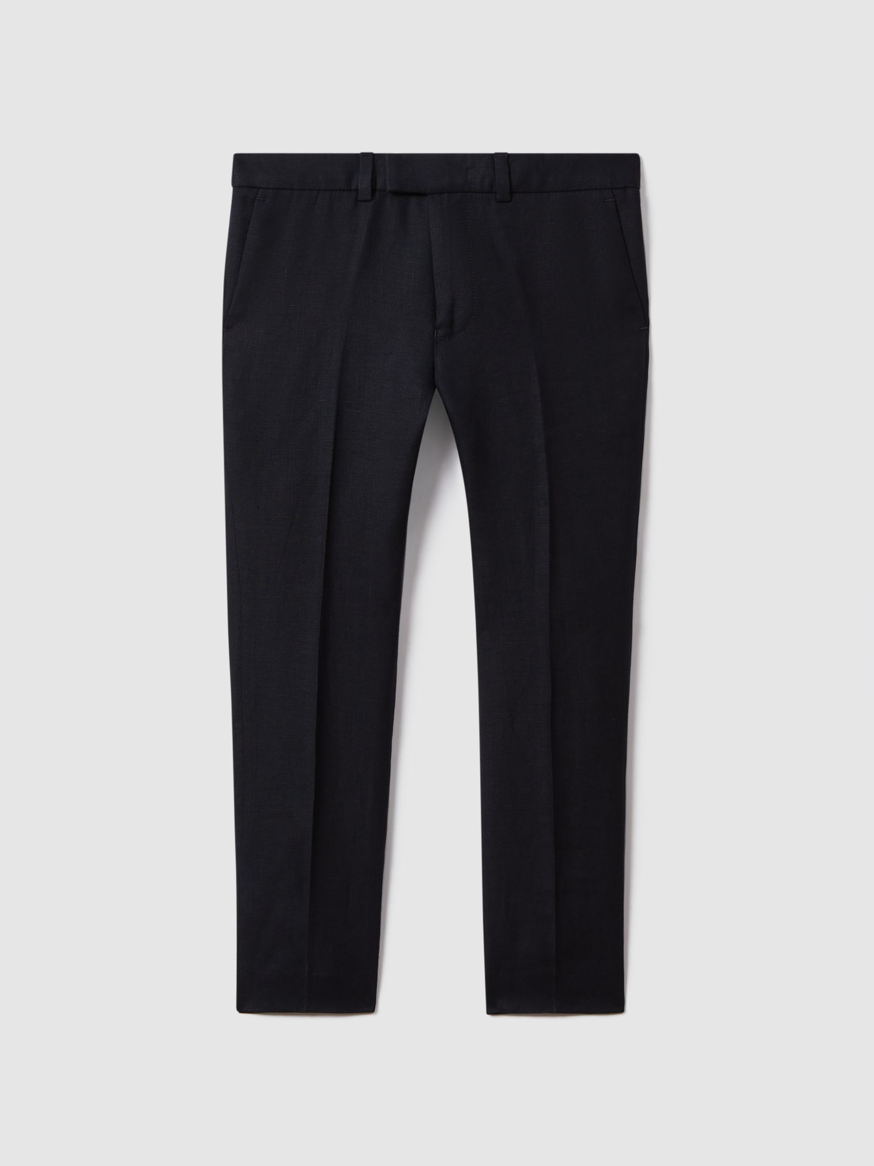 Slim Fit Linen Adjustable Trousers in Navy - Image 2 of 4 Slim Fit Linen Adjustable Trousers in Navy - Image 2 of 4