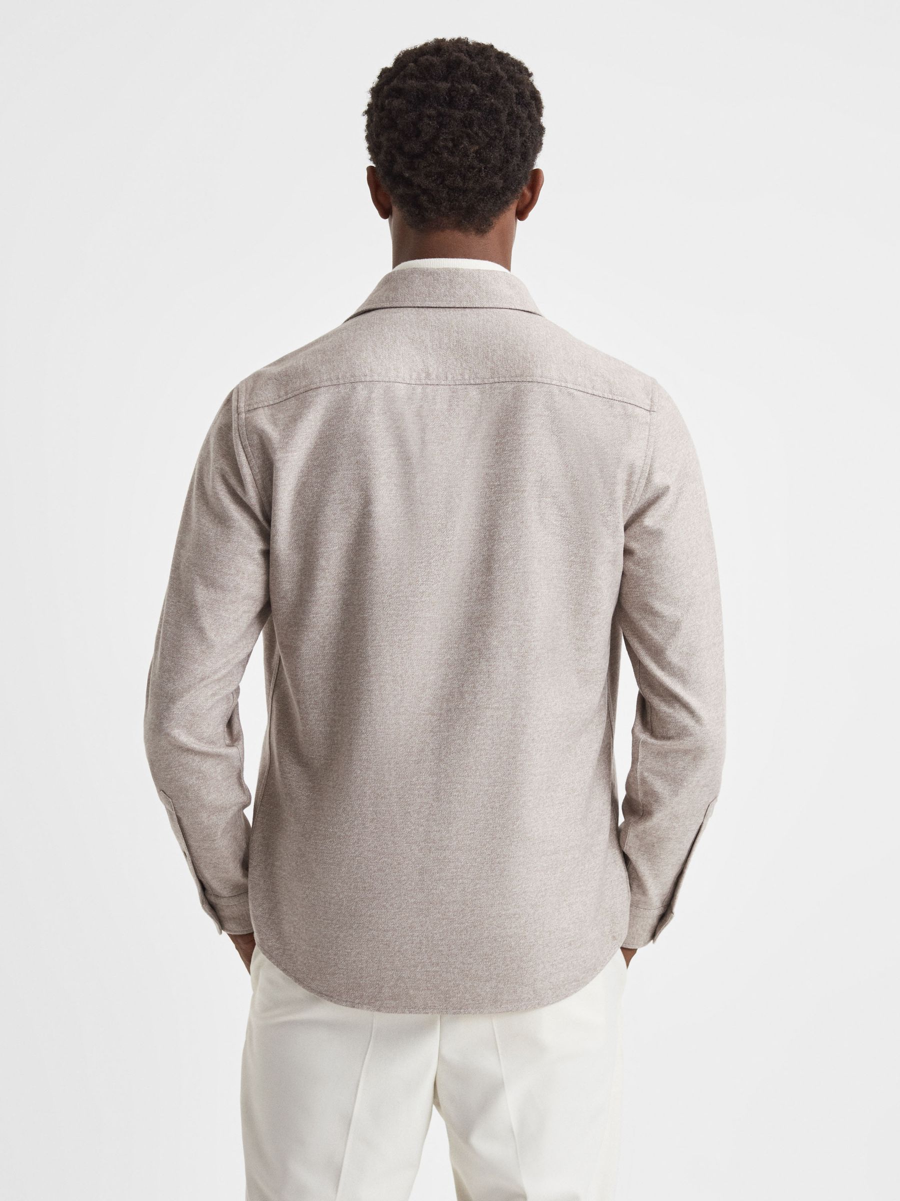Reiss Chaser Wheat Melange Button-Through Twin Pocket Overshirt