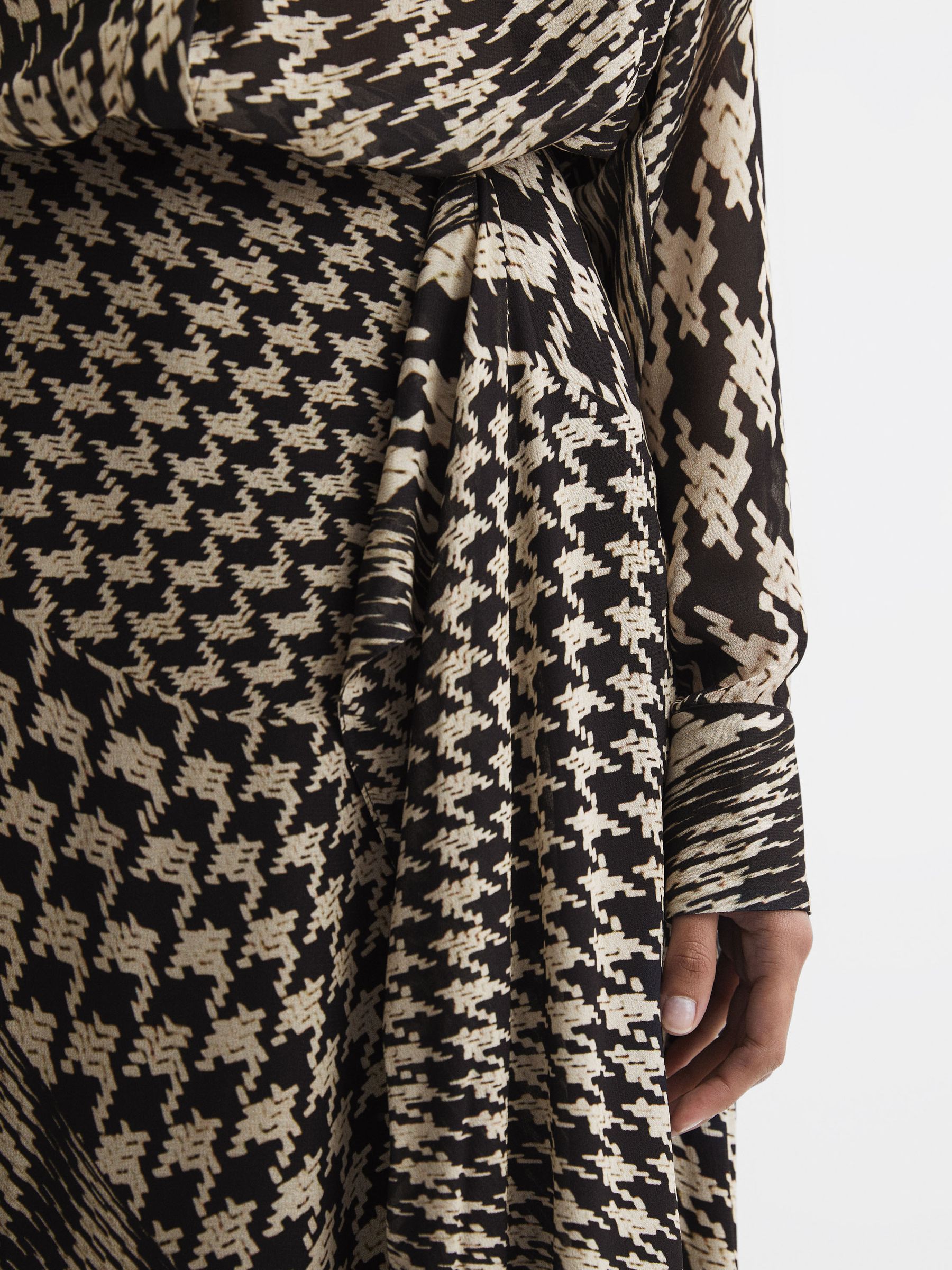 Dogtooth Asymmetric Midi Skirt in Black/White - Image 4 of 5