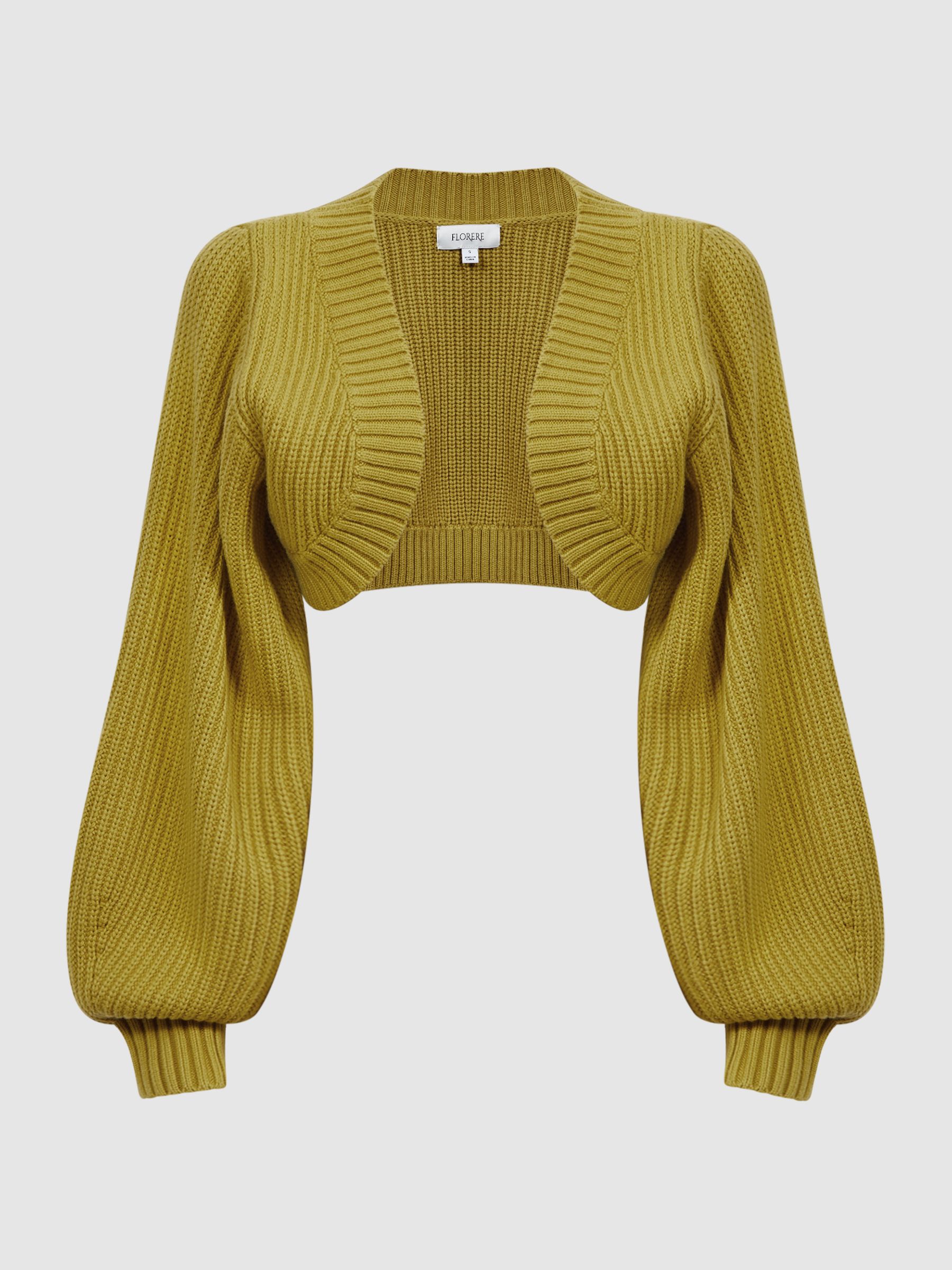 Florere Knitted Blouson Sleeve Shrug in Lime - Image 2 of 5