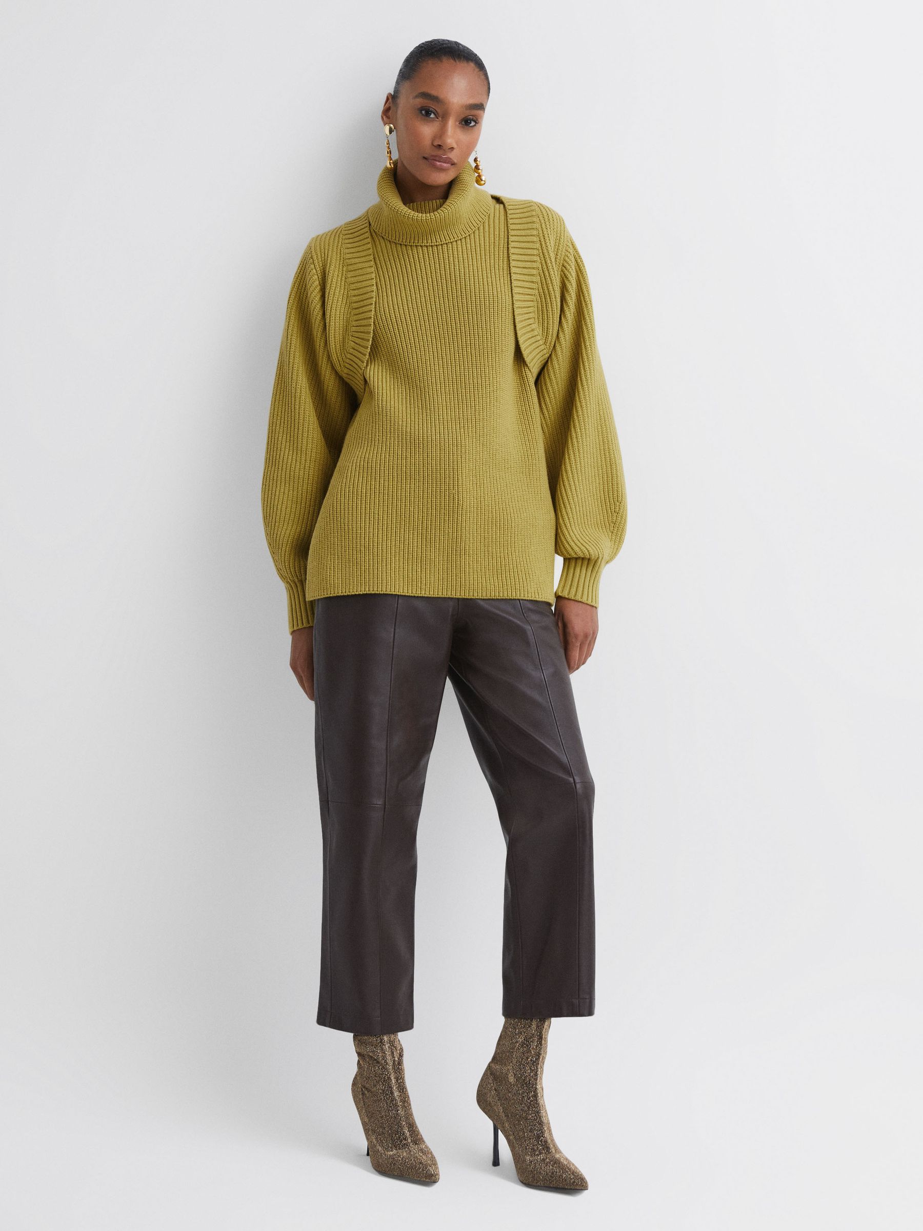 Florere Knitted Blouson Sleeve Shrug in Lime - Image 3 of 5