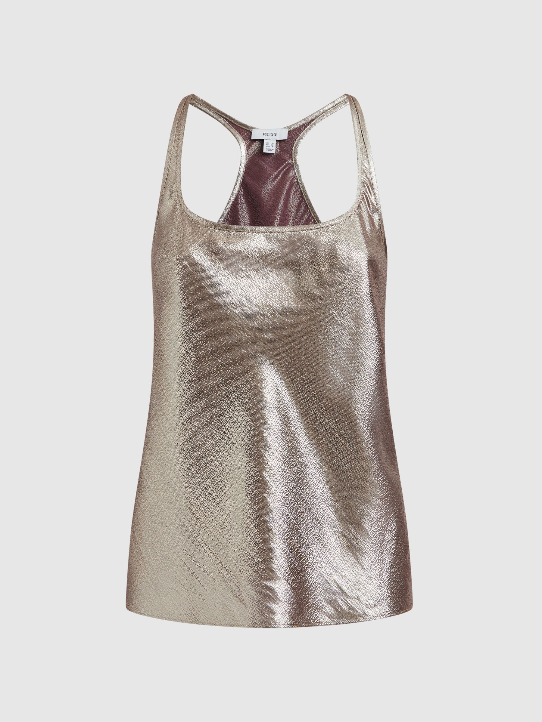 Metallic Scoop Neck Racerback Vest in Gold - Image 2 of 7