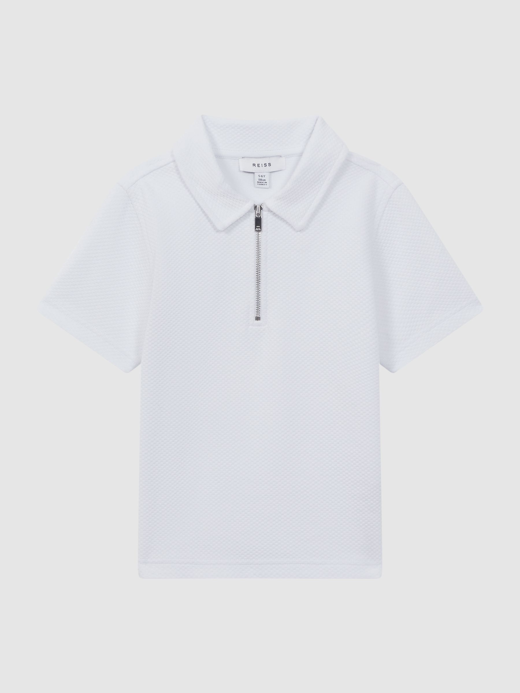 Junior Textured Half-Zip Polo Shirt in White - Image 2 of 6