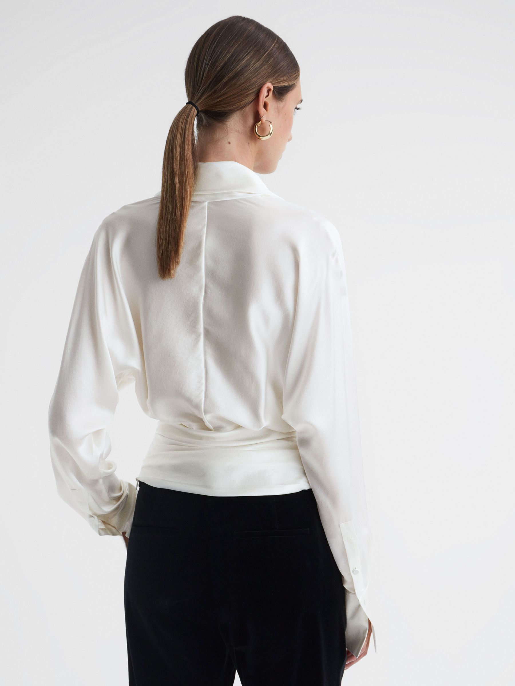 Silk Draped Blouse in Ivory - Image 4 of 5