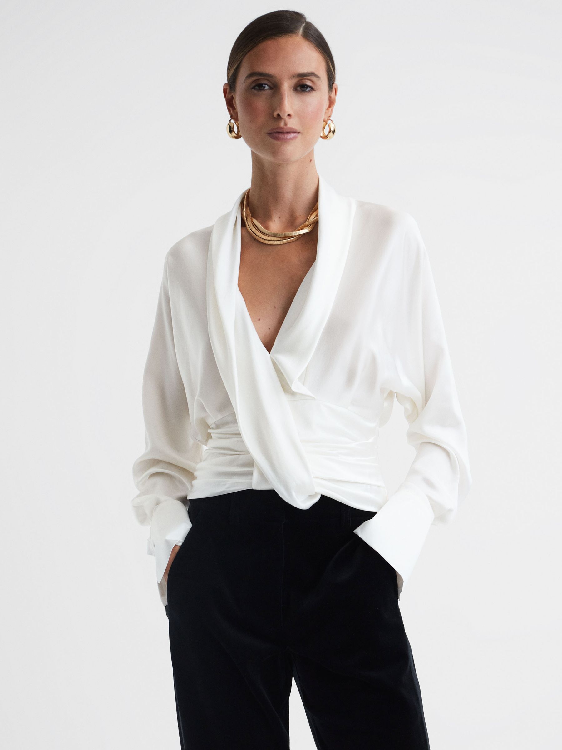 Silk Draped Blouse in Ivory - Image 5 of 5