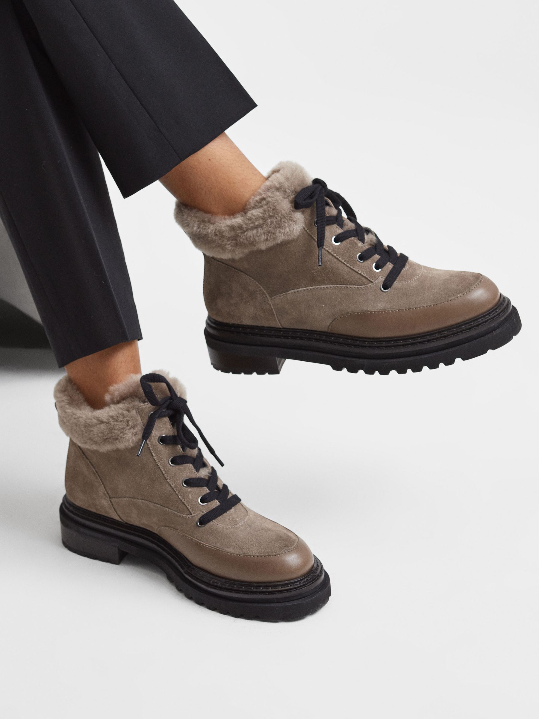 Suede Faux Fur Hiking Boots in Mink - Image 2 of 5