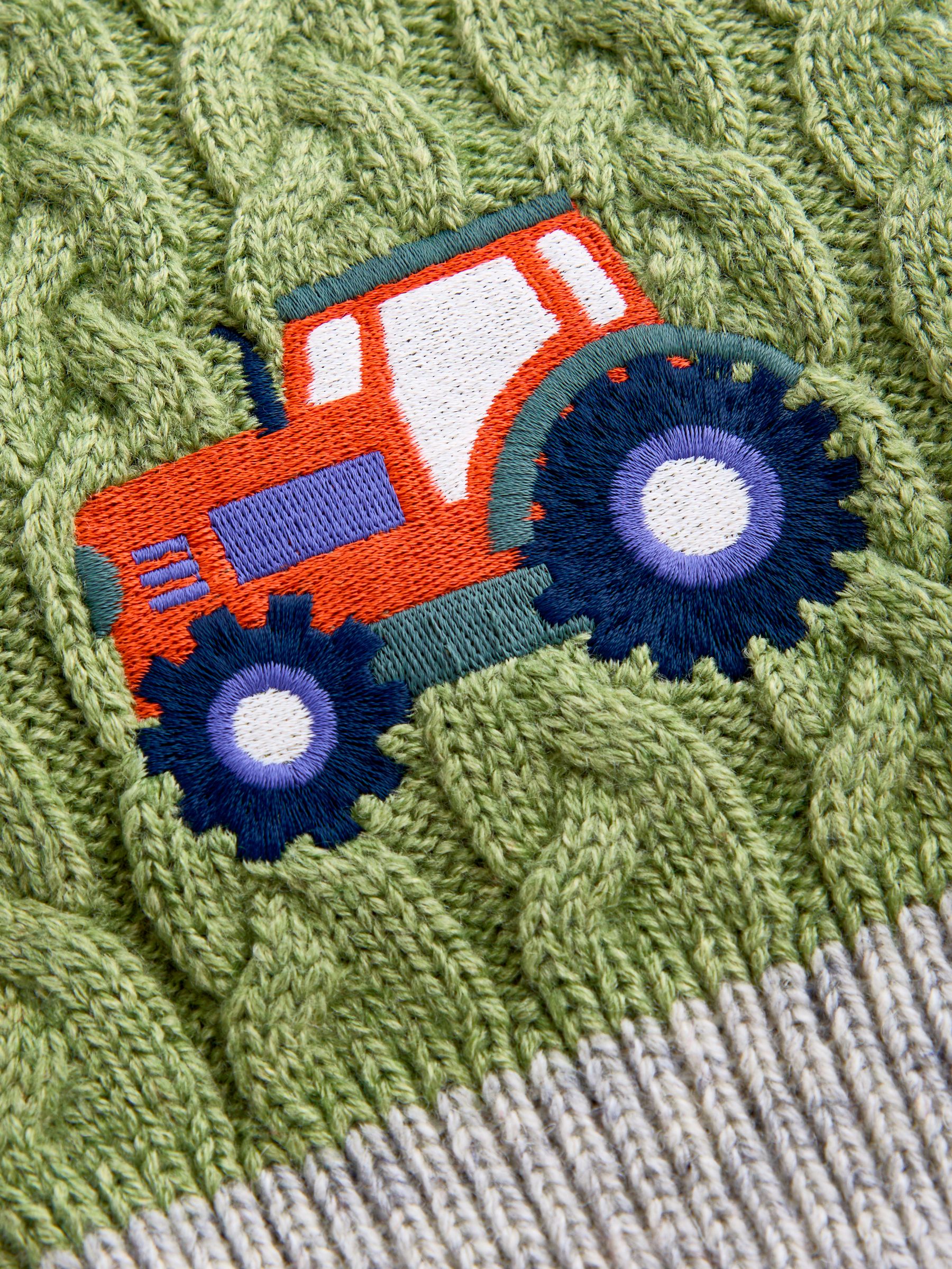 Green Gingham Tractor Knitted Scarf - Image 3 of 4