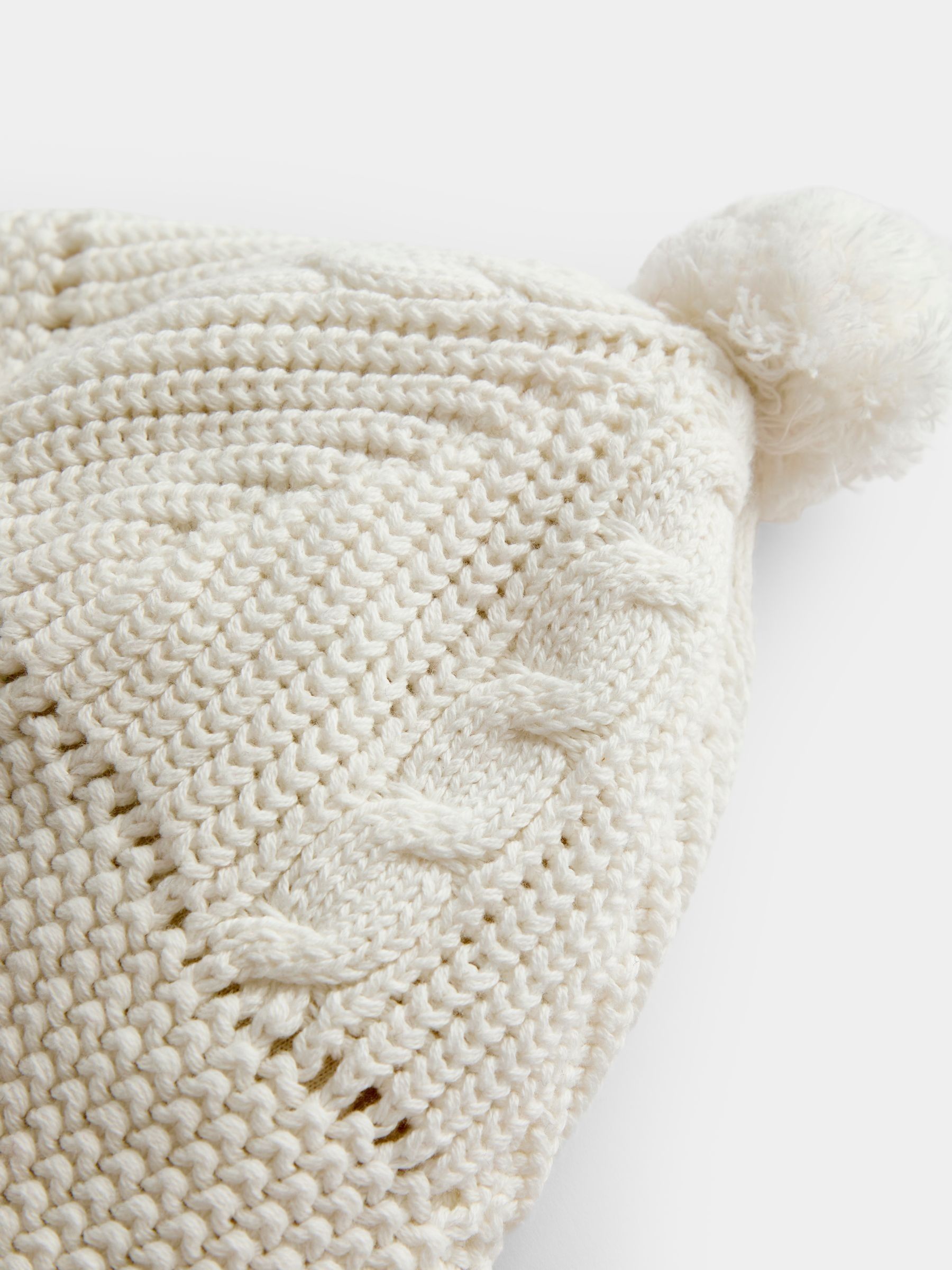 Natural Pom Pom Cable Hat - Image 3 of 4