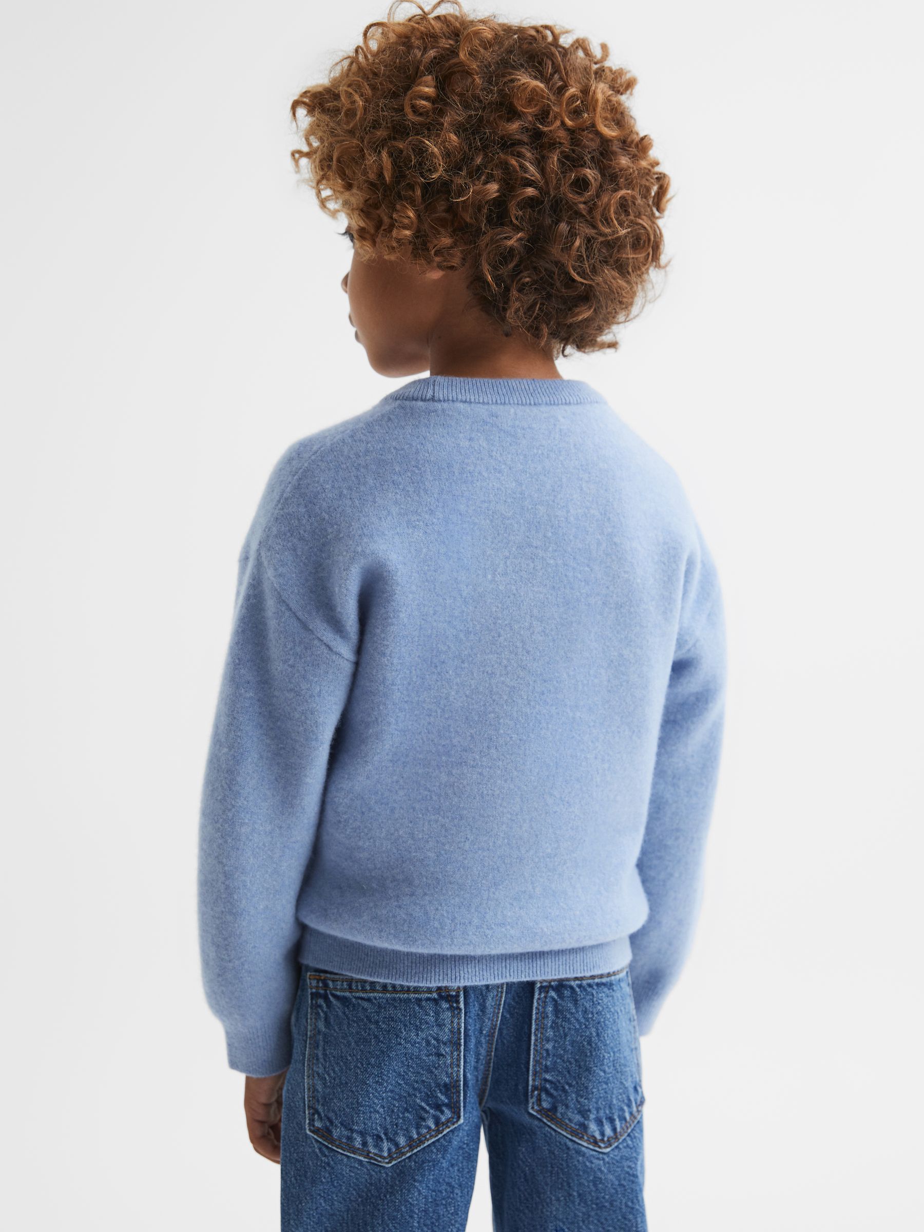 Junior Merino Crew Neck Jumper in Soft Blue - Image 5 of 6
