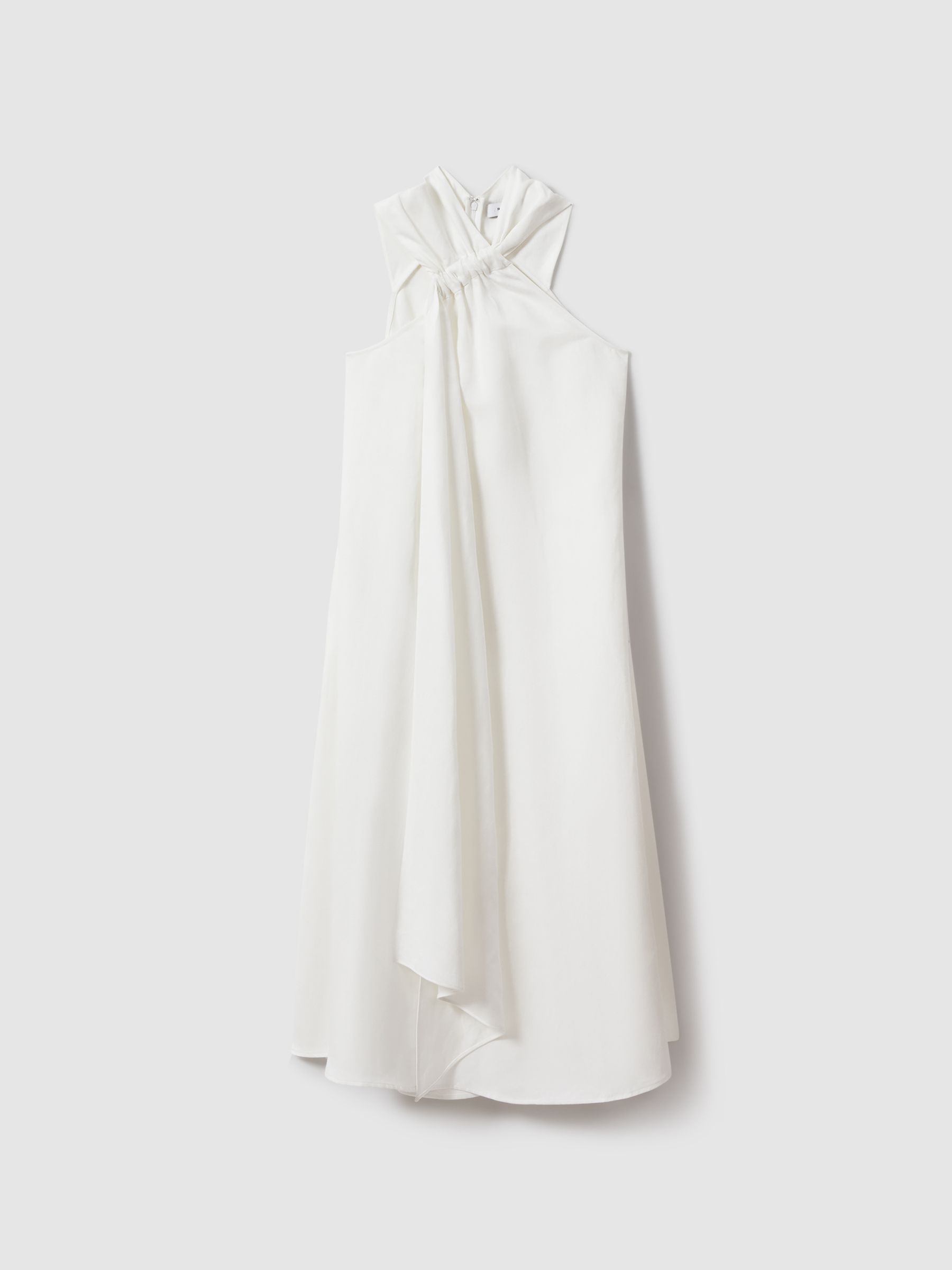 Linen Blend Drape Midi Dress in White - Image 2 of 5