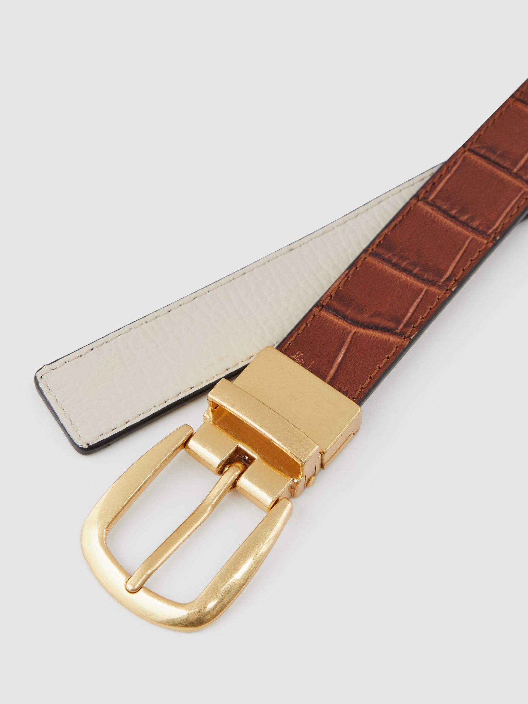 Reversible Leather Belt in White/Tan - Image 4 of 6