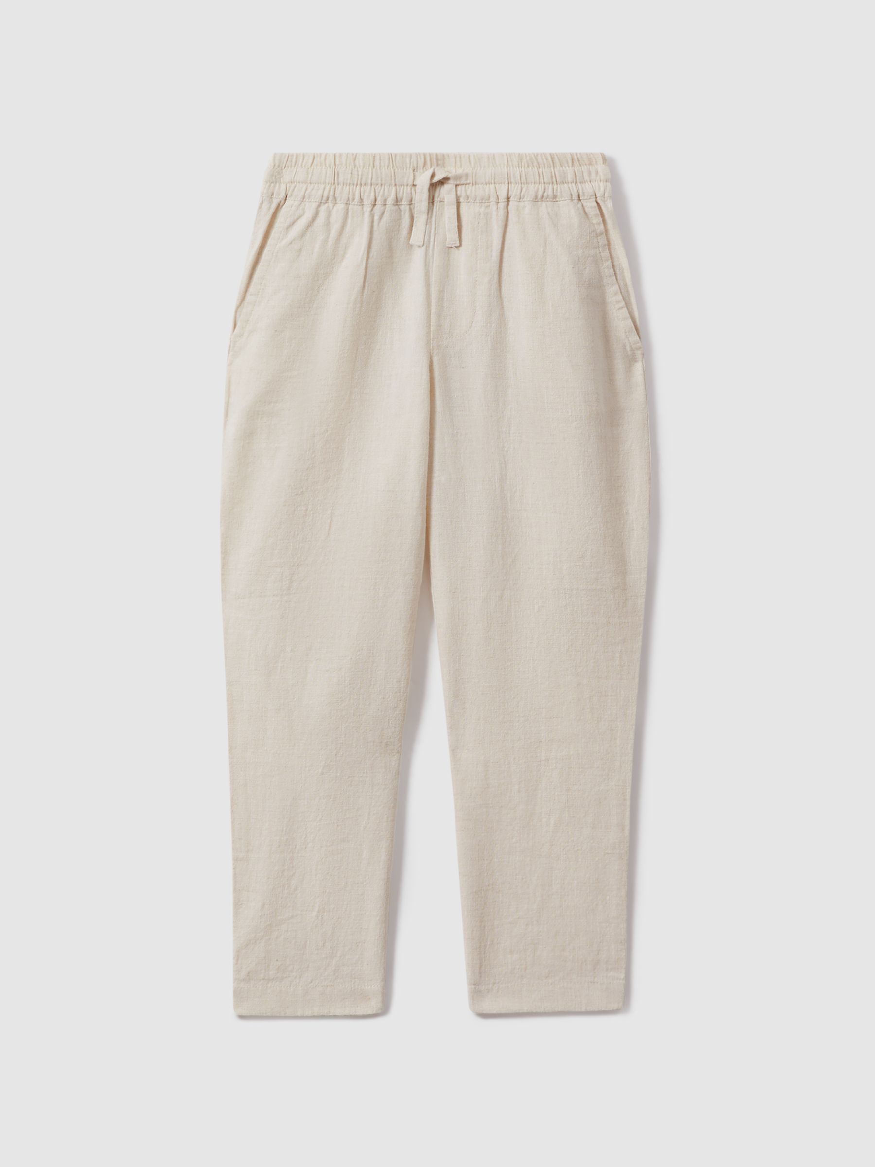 Junior Linen Drawstring Tapered Trousers in Stone - Image 2 of 4