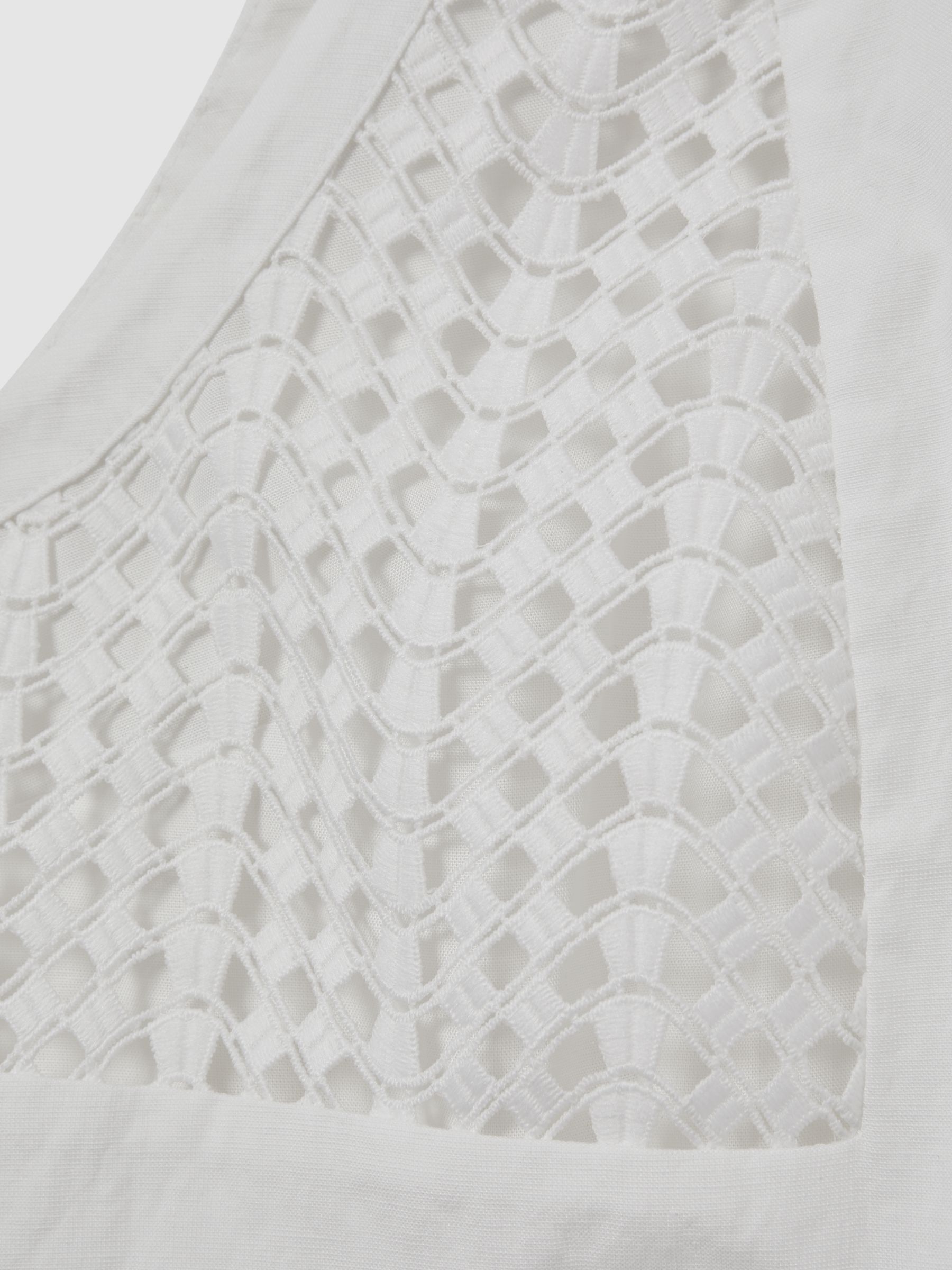 Broderie Halter Neck Mini Dress With Linen in White - Image 5 of 5