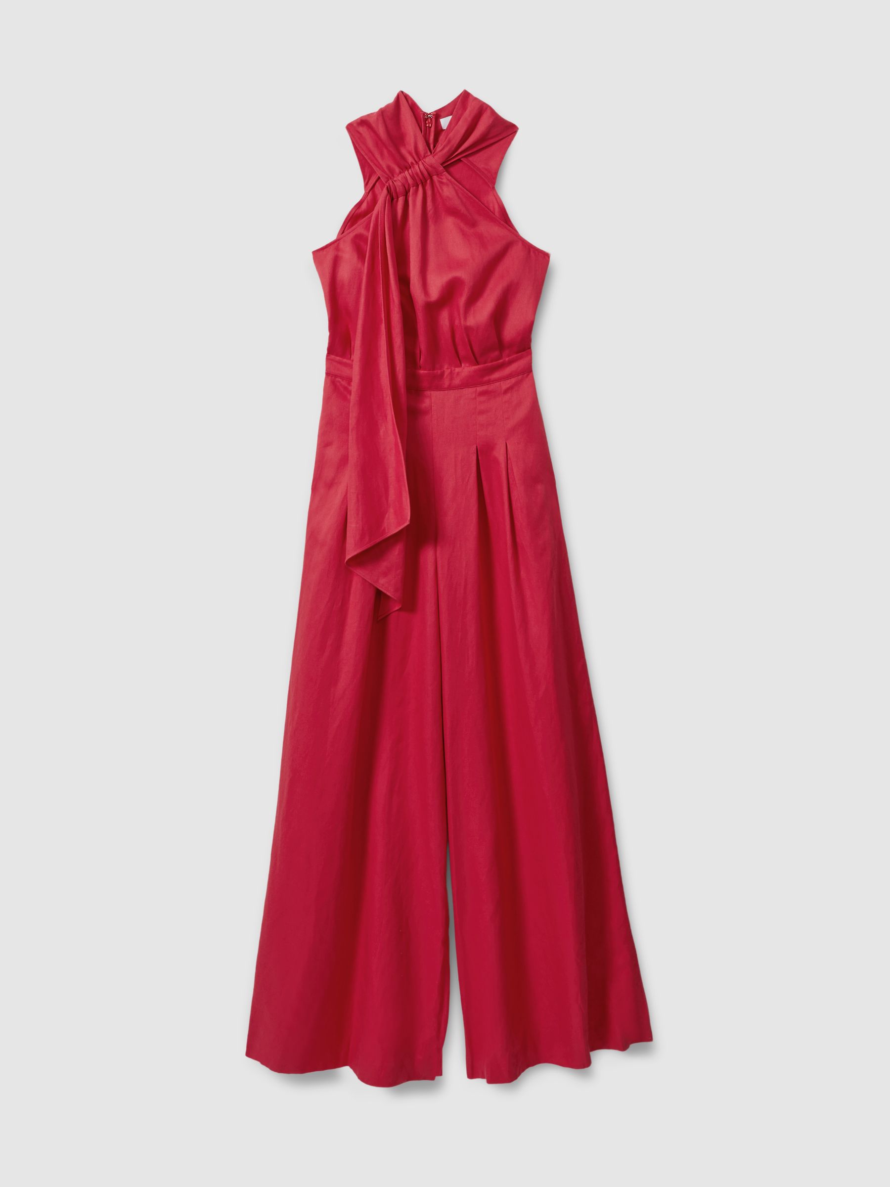 Linen Blend Drape Jumpsuit in Coral - Image 2 of 5