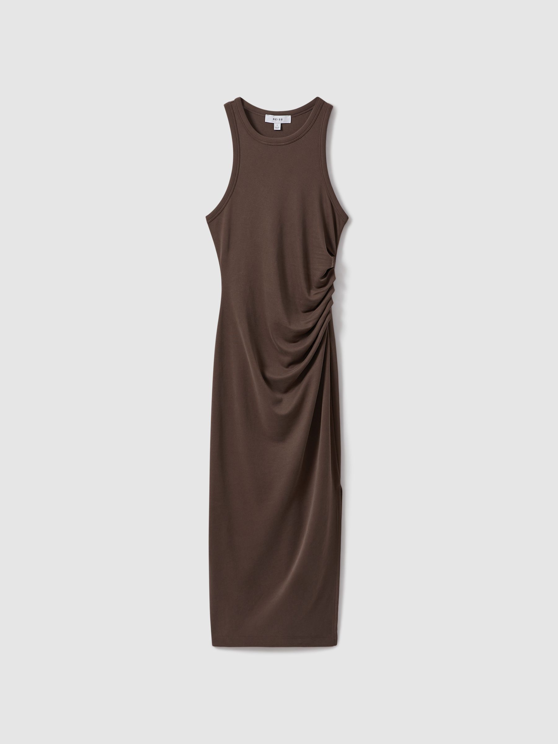 Ruched Jersey Bodycon Midi Dress in Mocha - Image 2 of 7