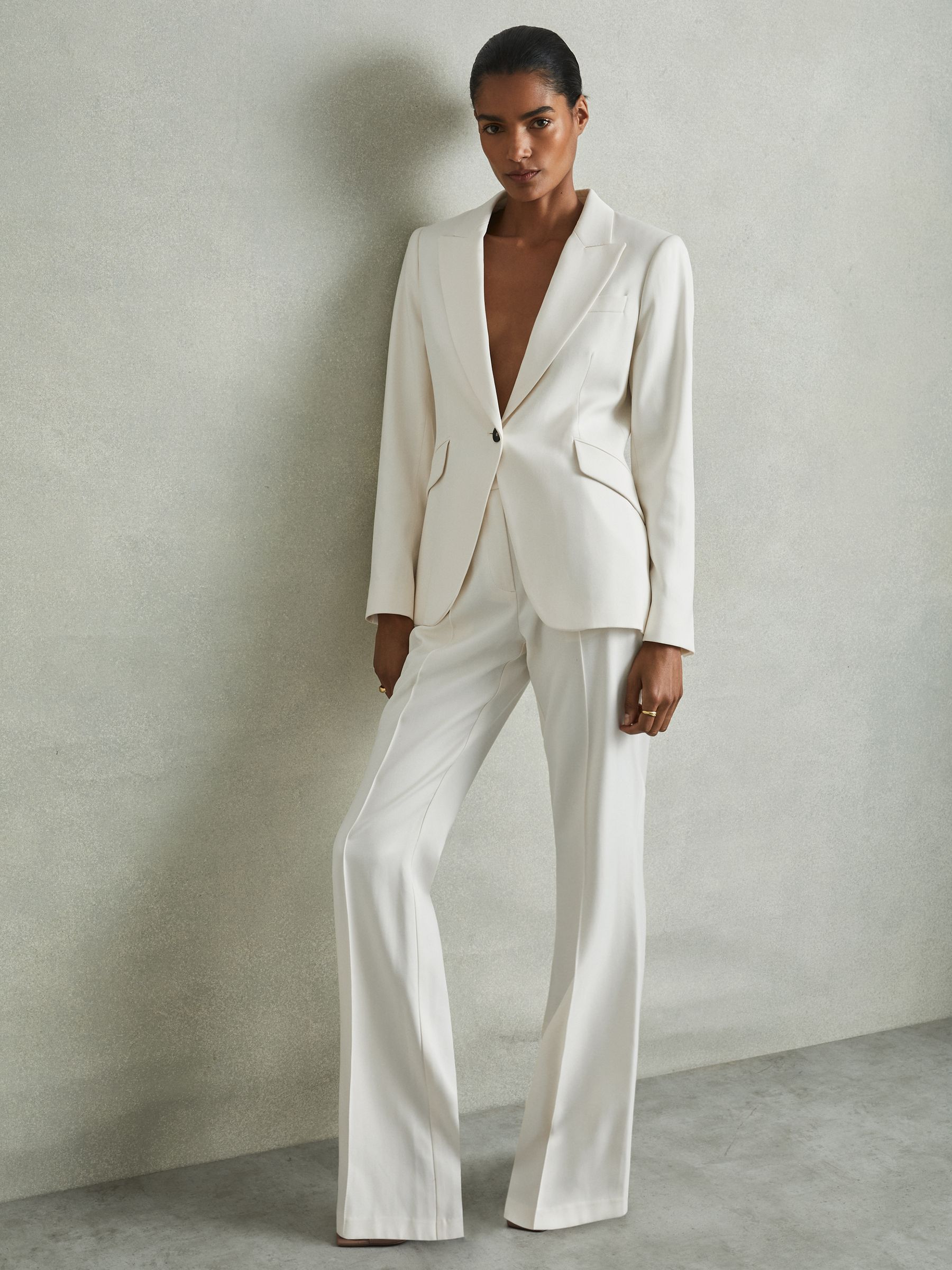 Tailored Single Breasted Suit Blazer in Cream - image 3