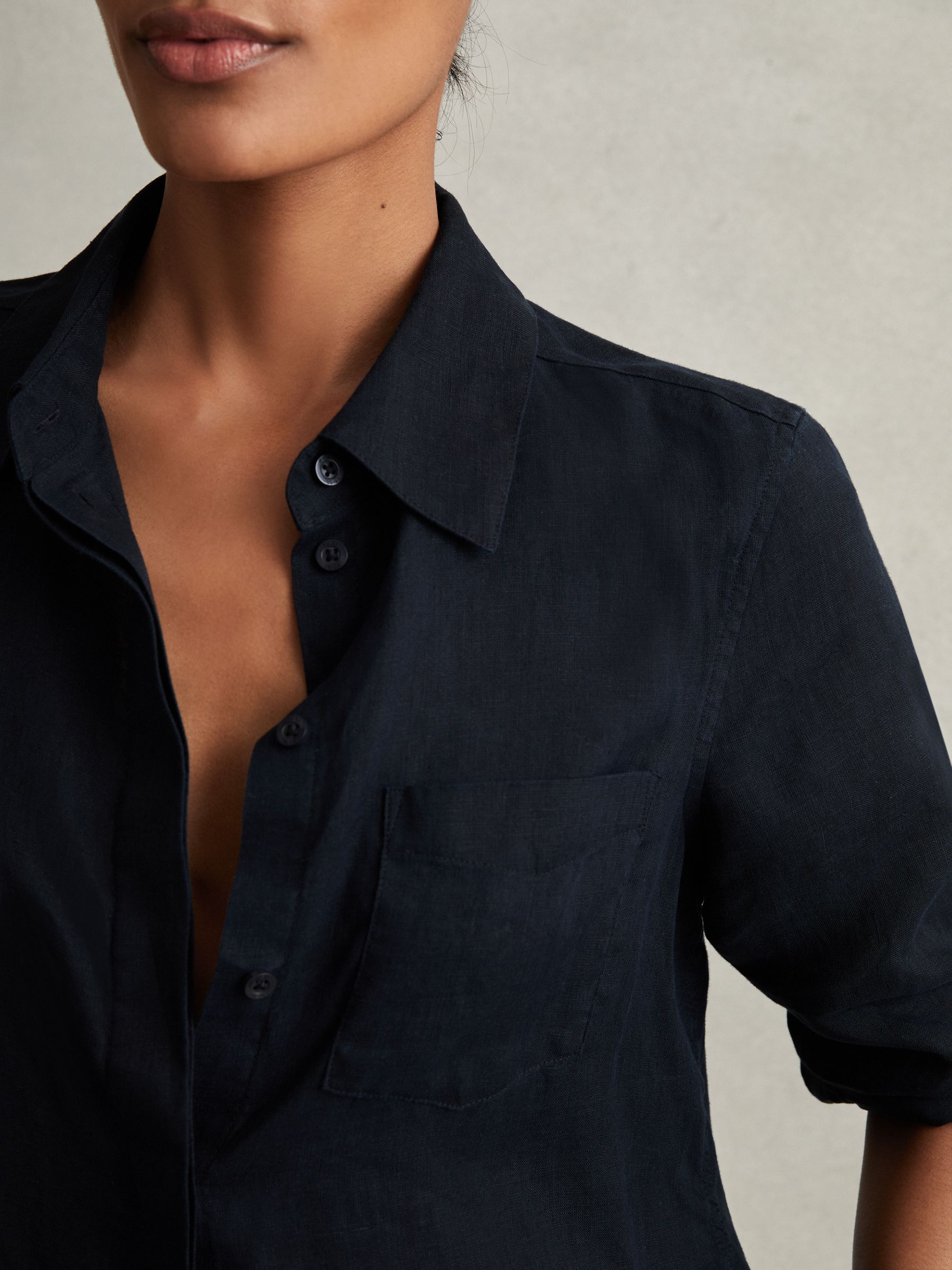 Belle Indigo 100% Linen Button-Through Shirt - Image 4 of 7