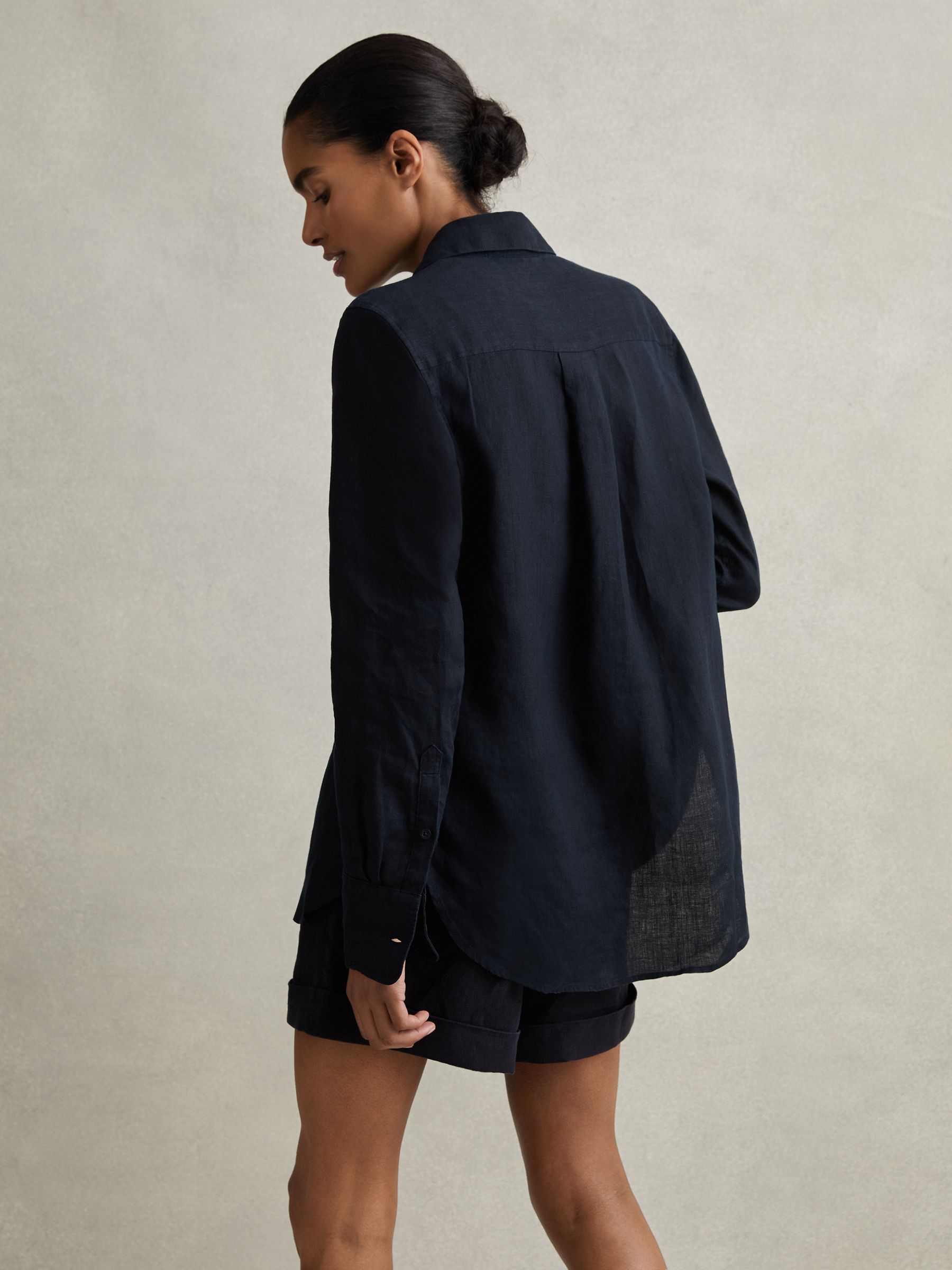 Belle Indigo 100% Linen Button-Through Shirt - Image 5 of 7