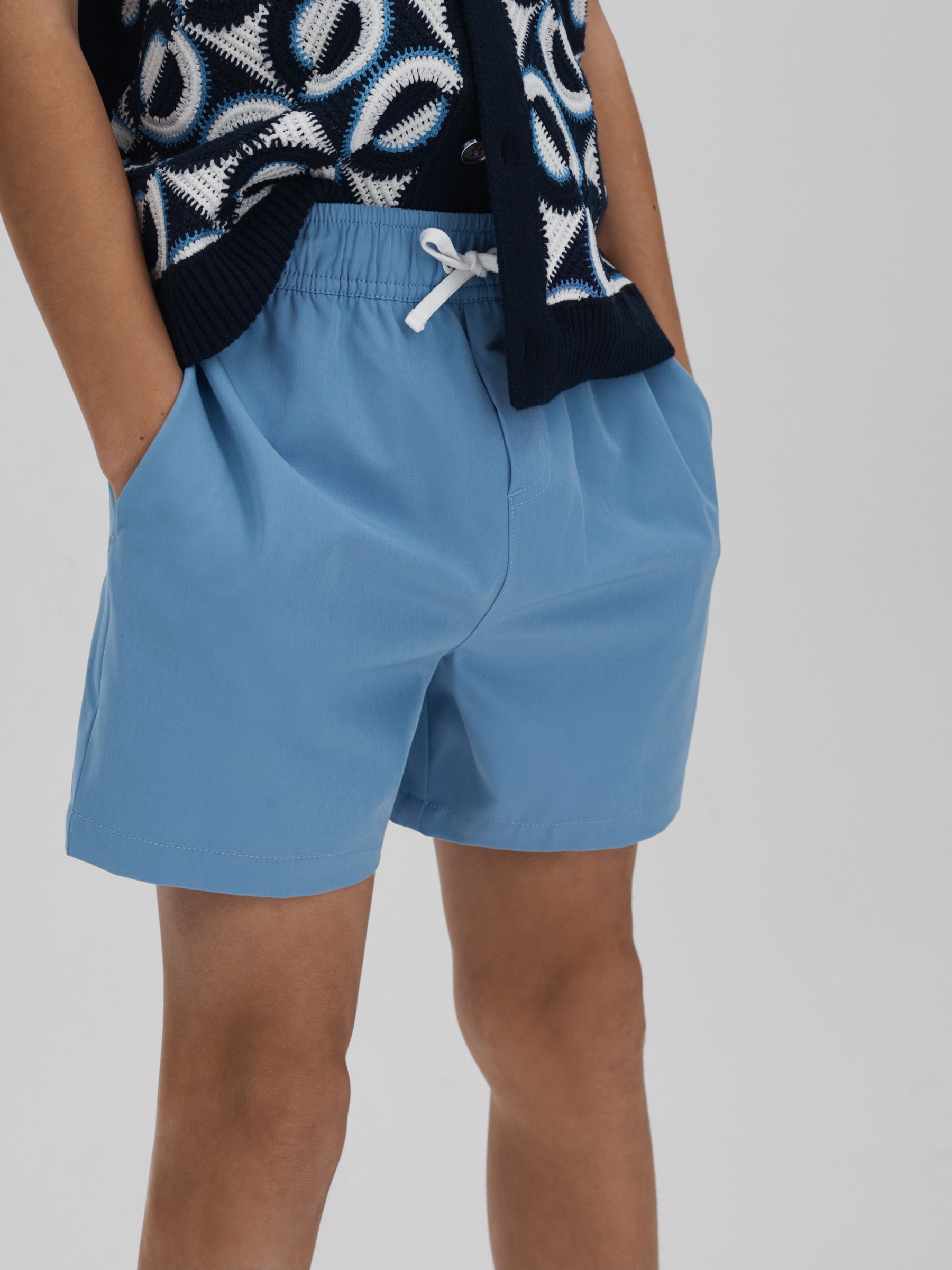 13-14 yrs Plain Drawstring Waist Swim Shorts in Sea Blue - Image 3 of 4