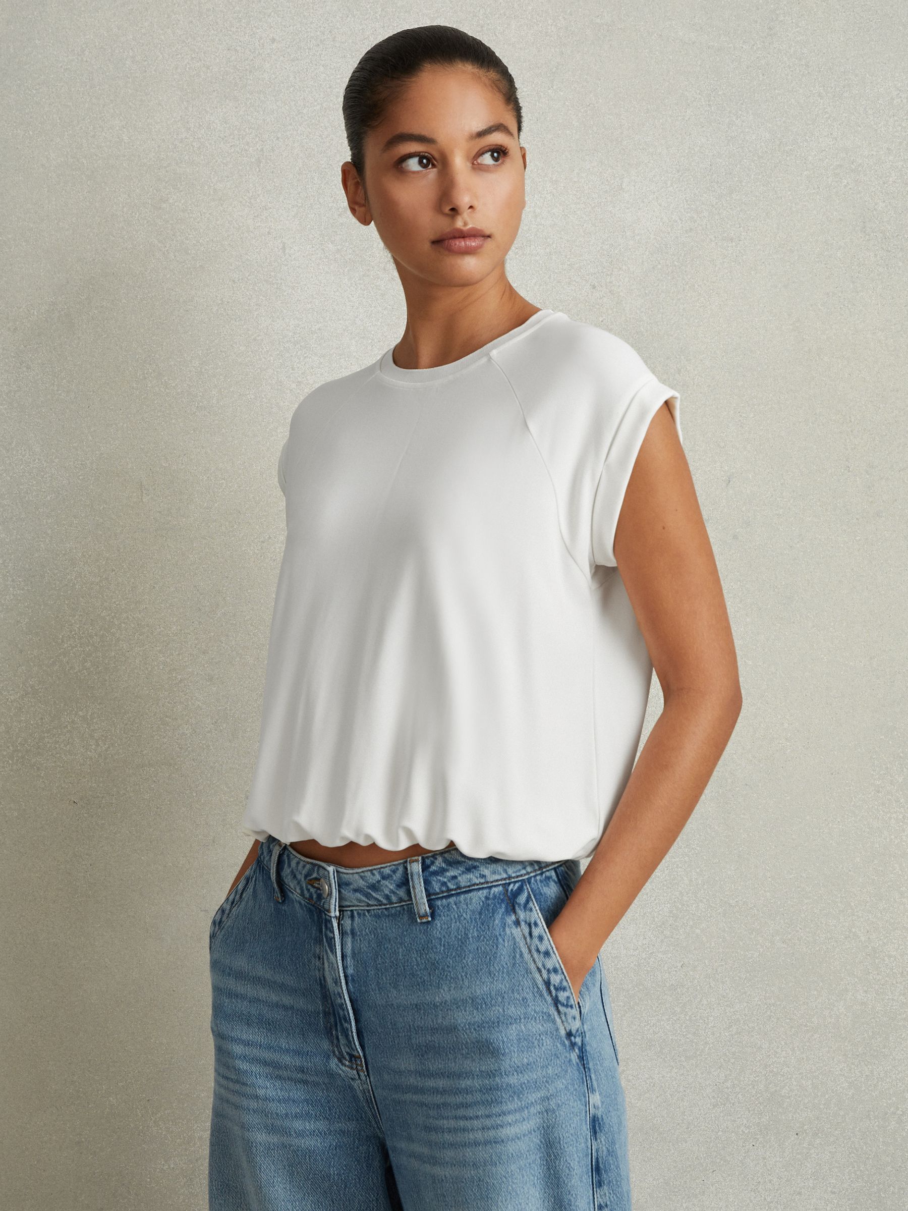 Elasticated Hem Raglan Sleeve Top in Ivory - Image 1 of 6