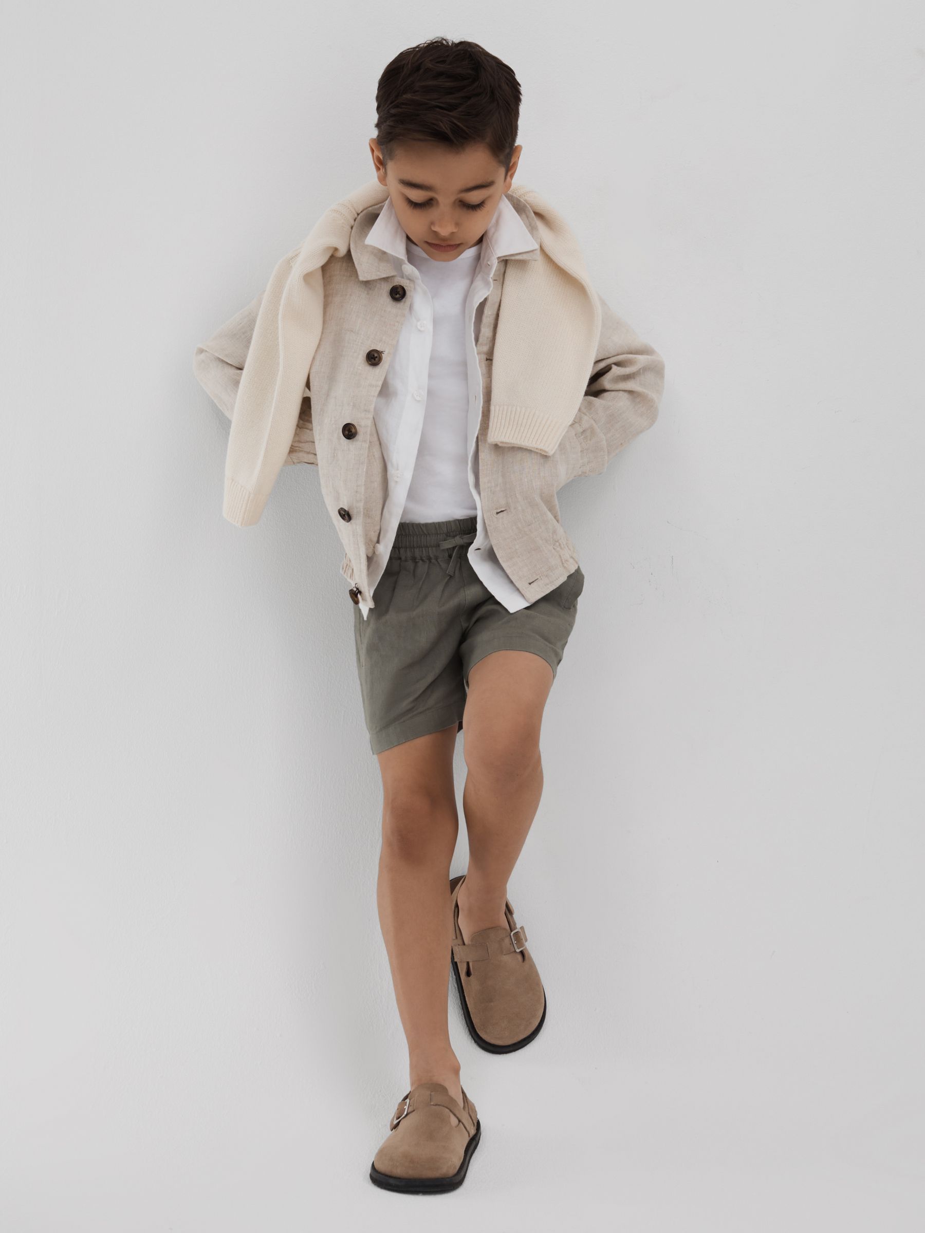 3-9 yrs Linen Drawstring Shorts in Khaki - Image 1 of 4