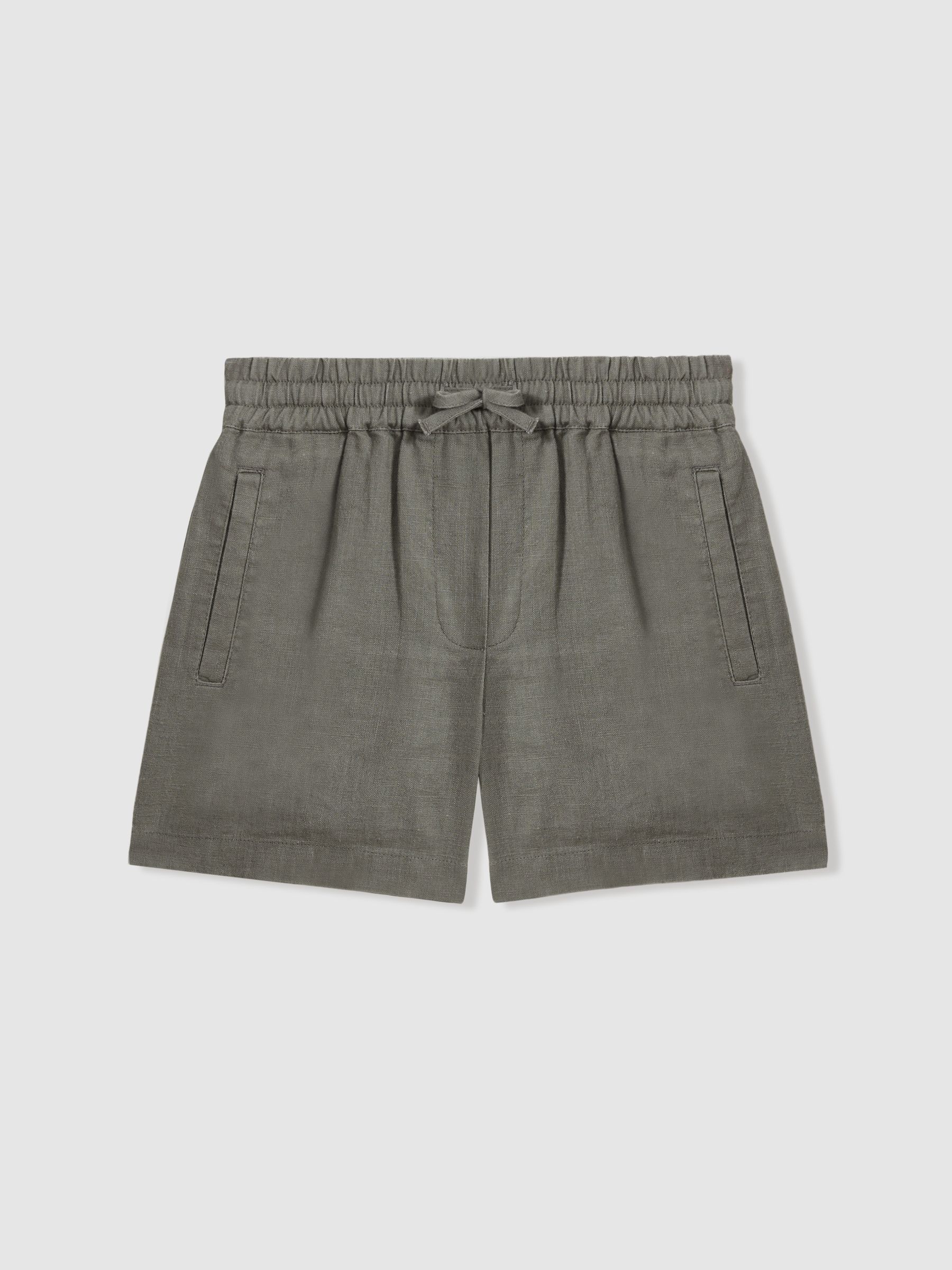 3-9 yrs Linen Drawstring Shorts in Khaki - Image 2 of 4