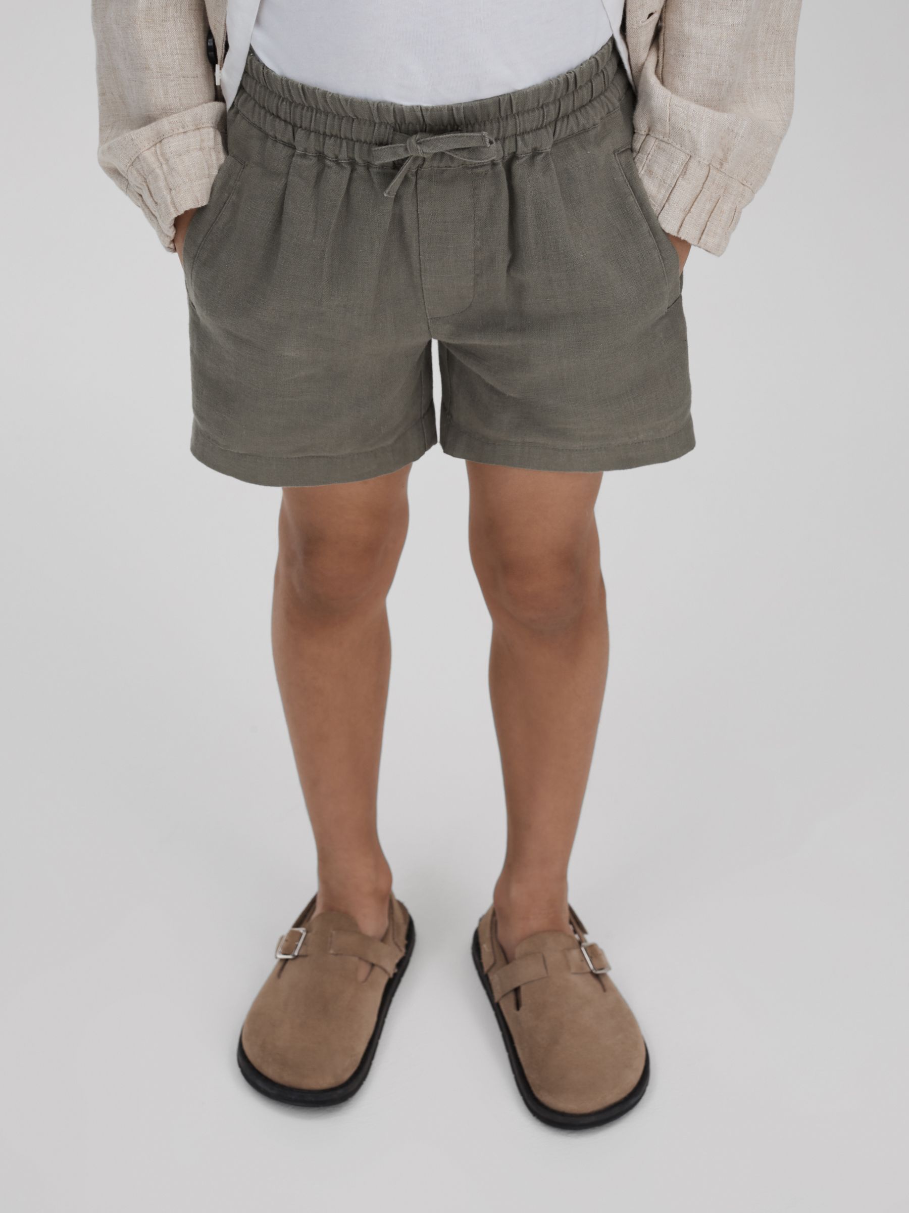 3-9 yrs Linen Drawstring Shorts in Khaki - Image 3 of 4
