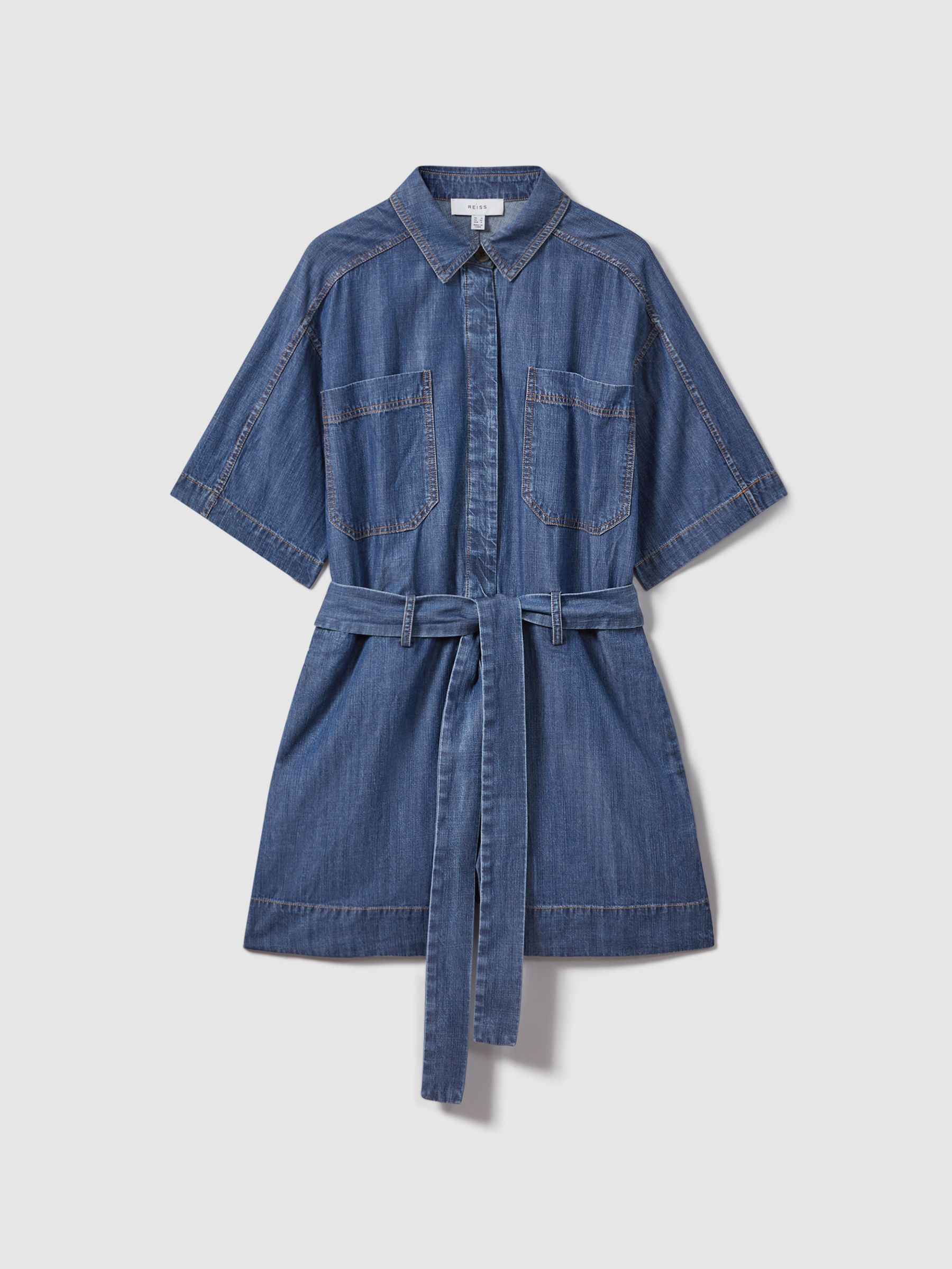 Denim Belted Playsuit in Indigo - Image 2 of 5