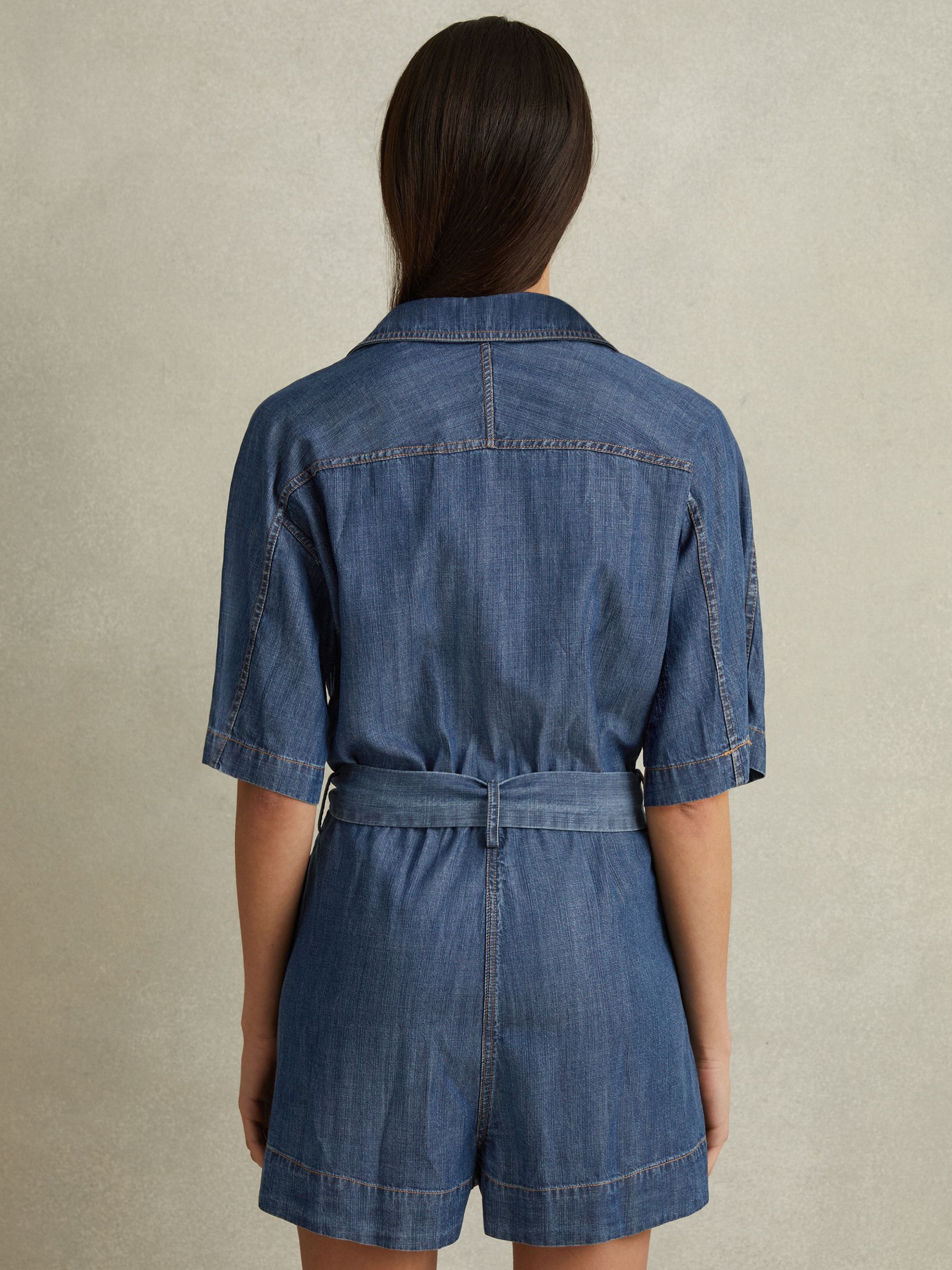 Denim Belted Playsuit in Indigo - Image 4 of 5