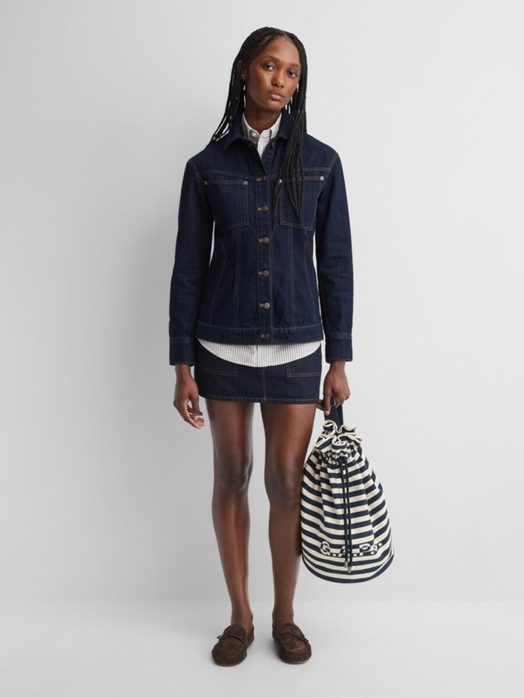 Gap x A.P.C. Dark Wash Structured Denim Jacket - Image 2 of 9 Gap x A.P.C. Dark Wash Structured Denim Jacket - Image 2 of 9