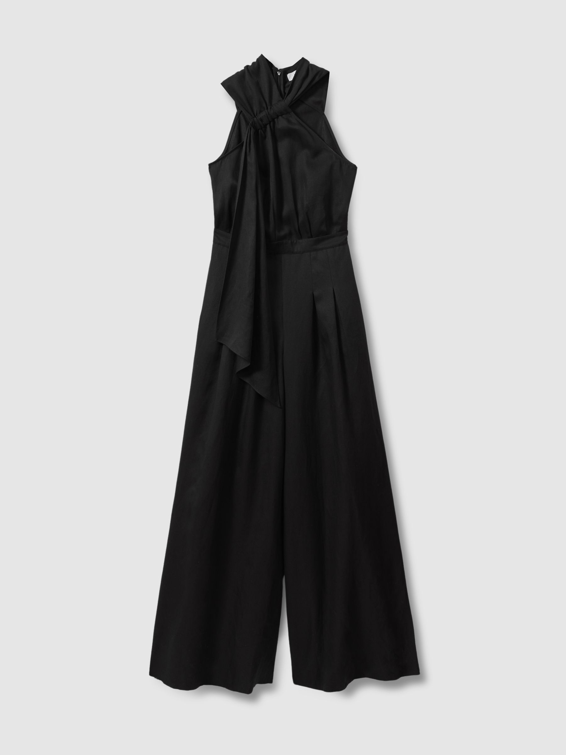 Linen Blend Drape Jumpsuit in Black - Image 2 of 6