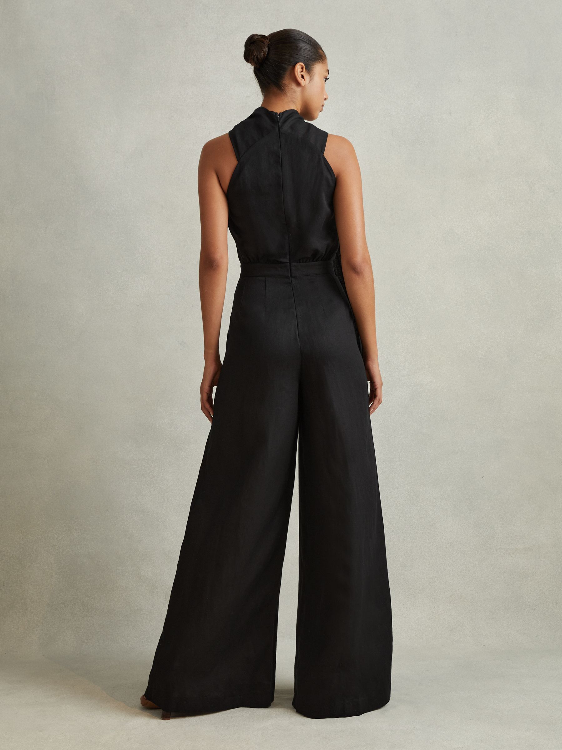 Linen Blend Drape Jumpsuit in Black - Image 5 of 6