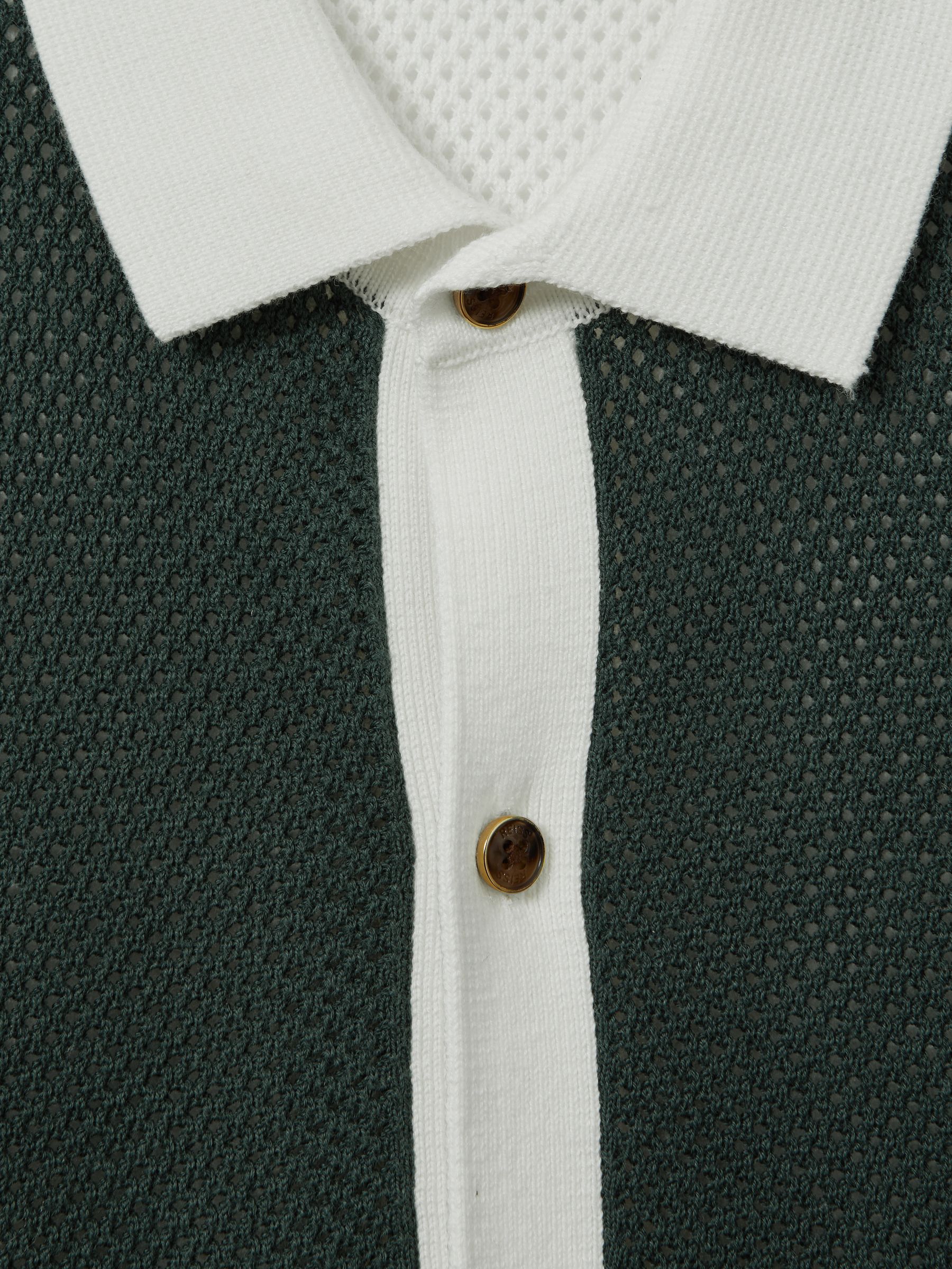 13-14 yrs Cotton Blend Open Stitch Shirt in Green/Optic White - Image 4 of 4