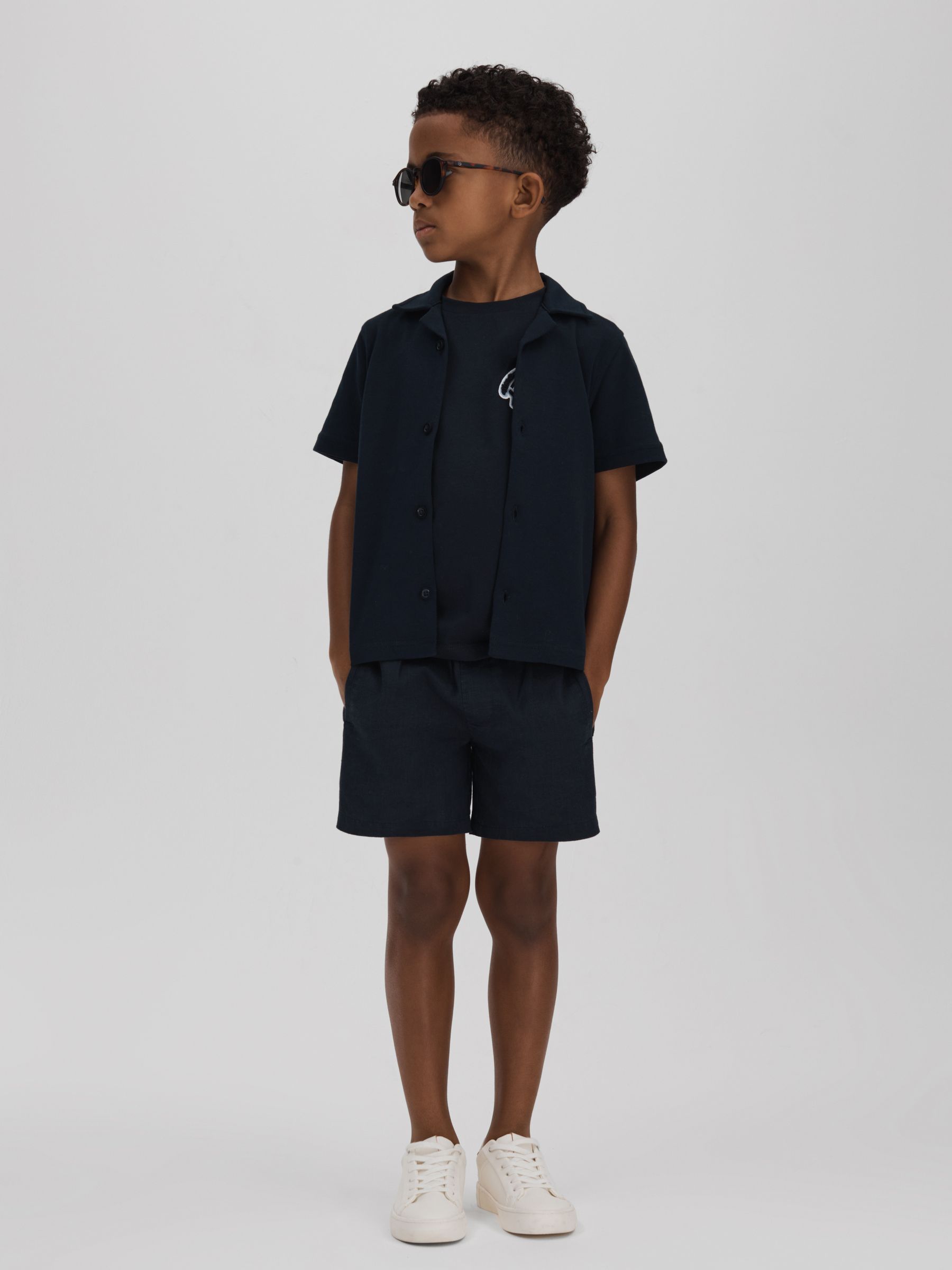 3-9 yrs Linen Drawstring Shorts in Navy - Image 1 of 4