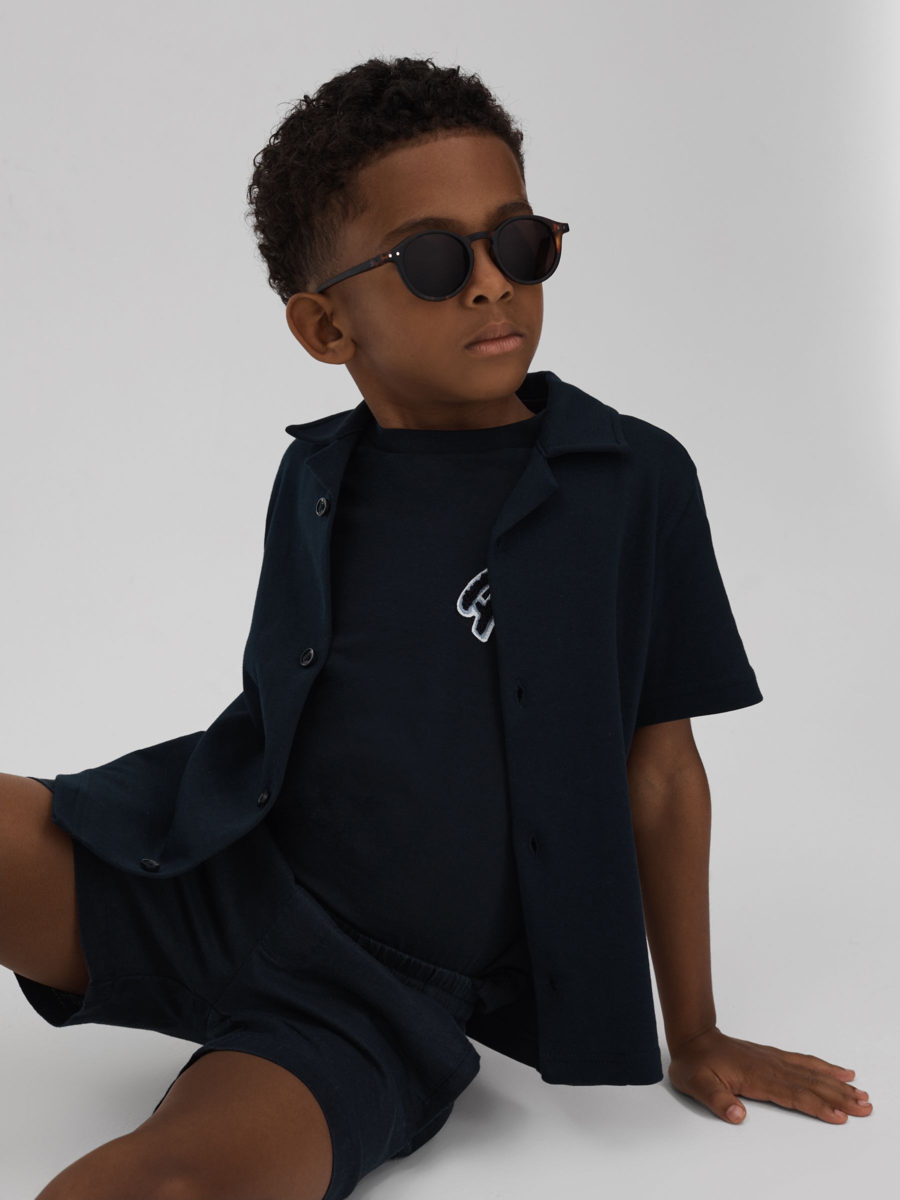 3-9 yrs Linen Drawstring Shorts in Navy - Image 3 of 4