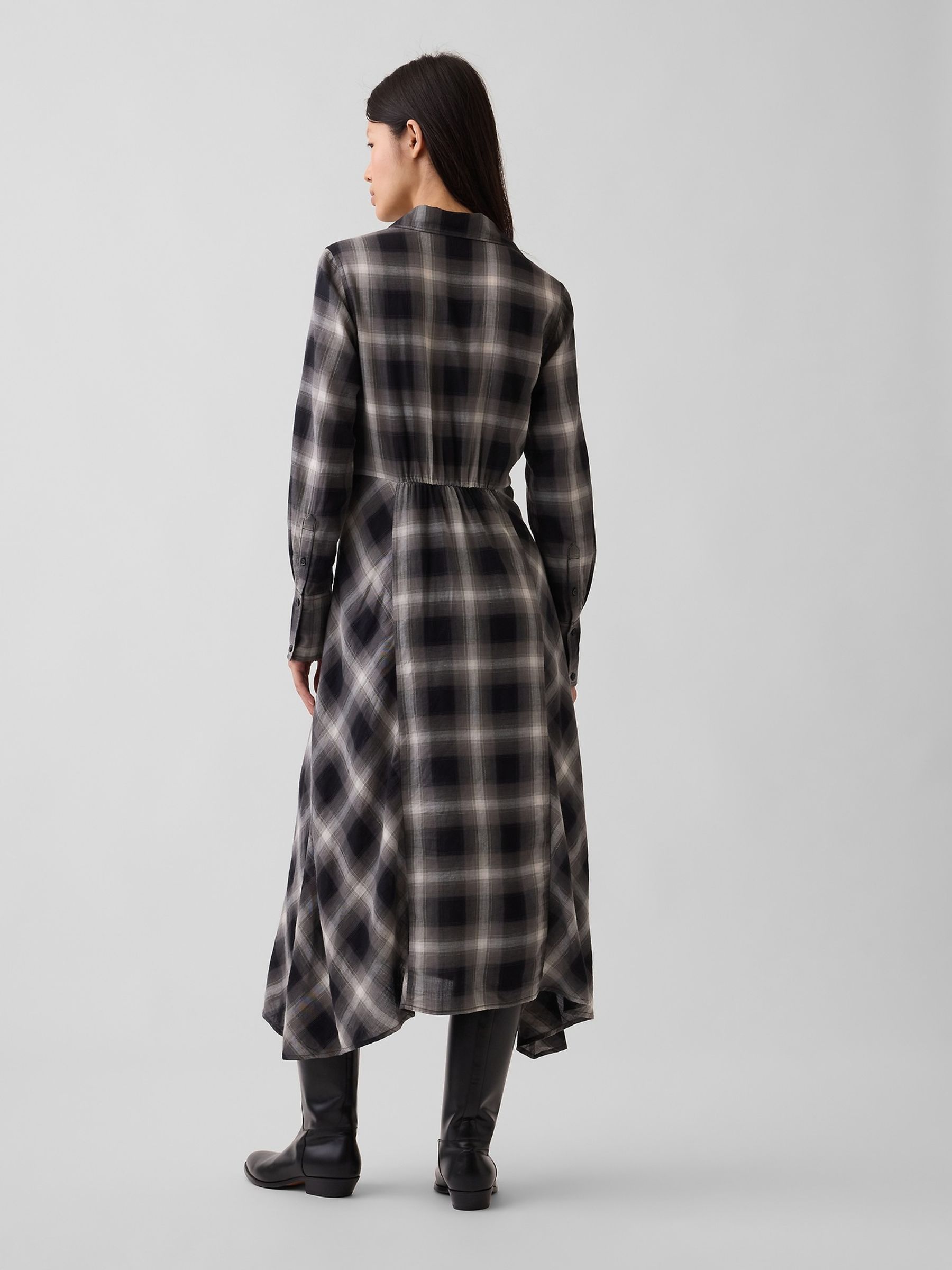 Black Plaid Maxi Shirt Dress - Image 2 of 4 Black Plaid Maxi Shirt Dress - Image 2 of 4