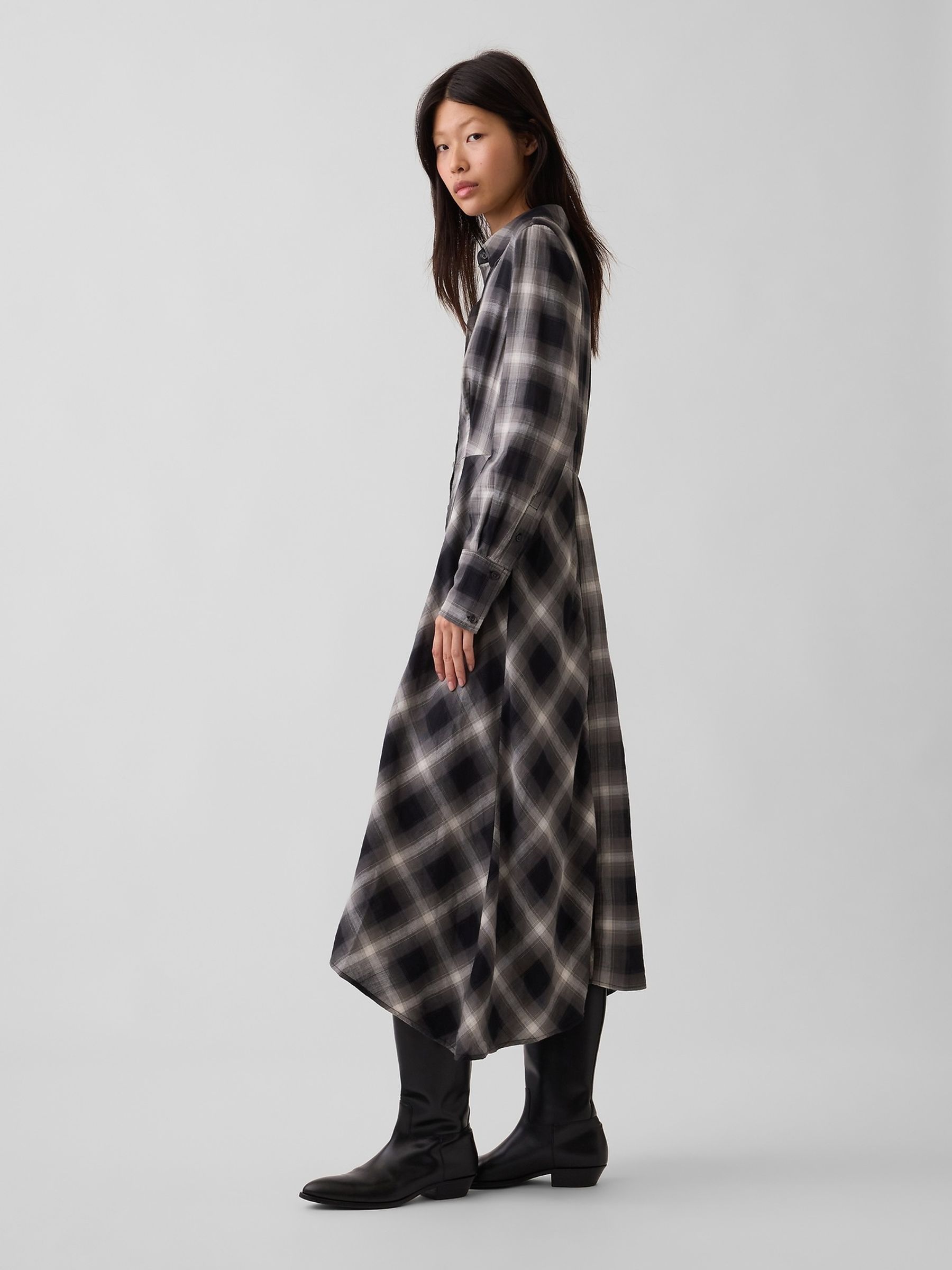 Black Plaid Maxi Shirt Dress - Image 3 of 4