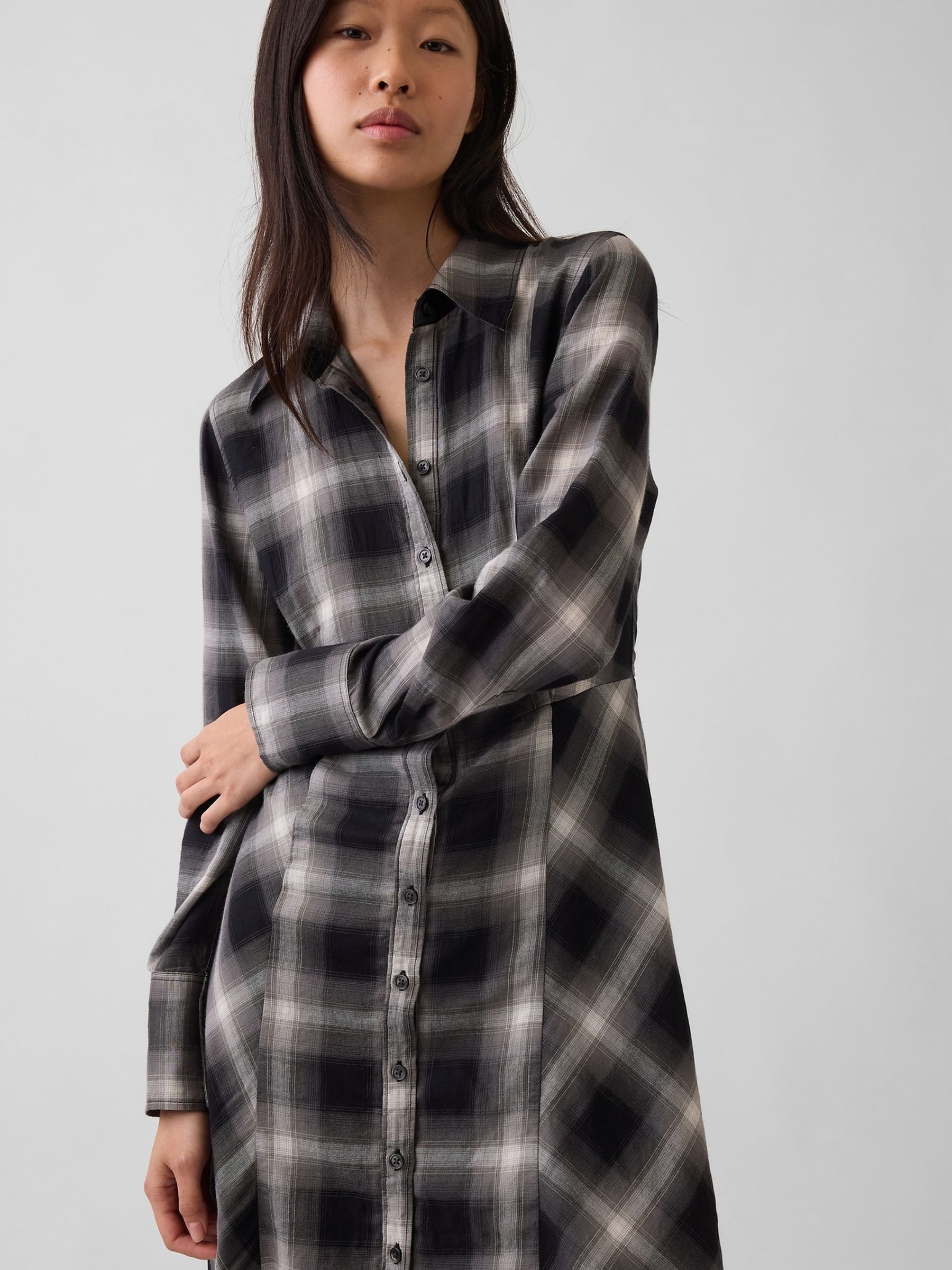Black Plaid Maxi Shirt Dress - Image 4 of 4