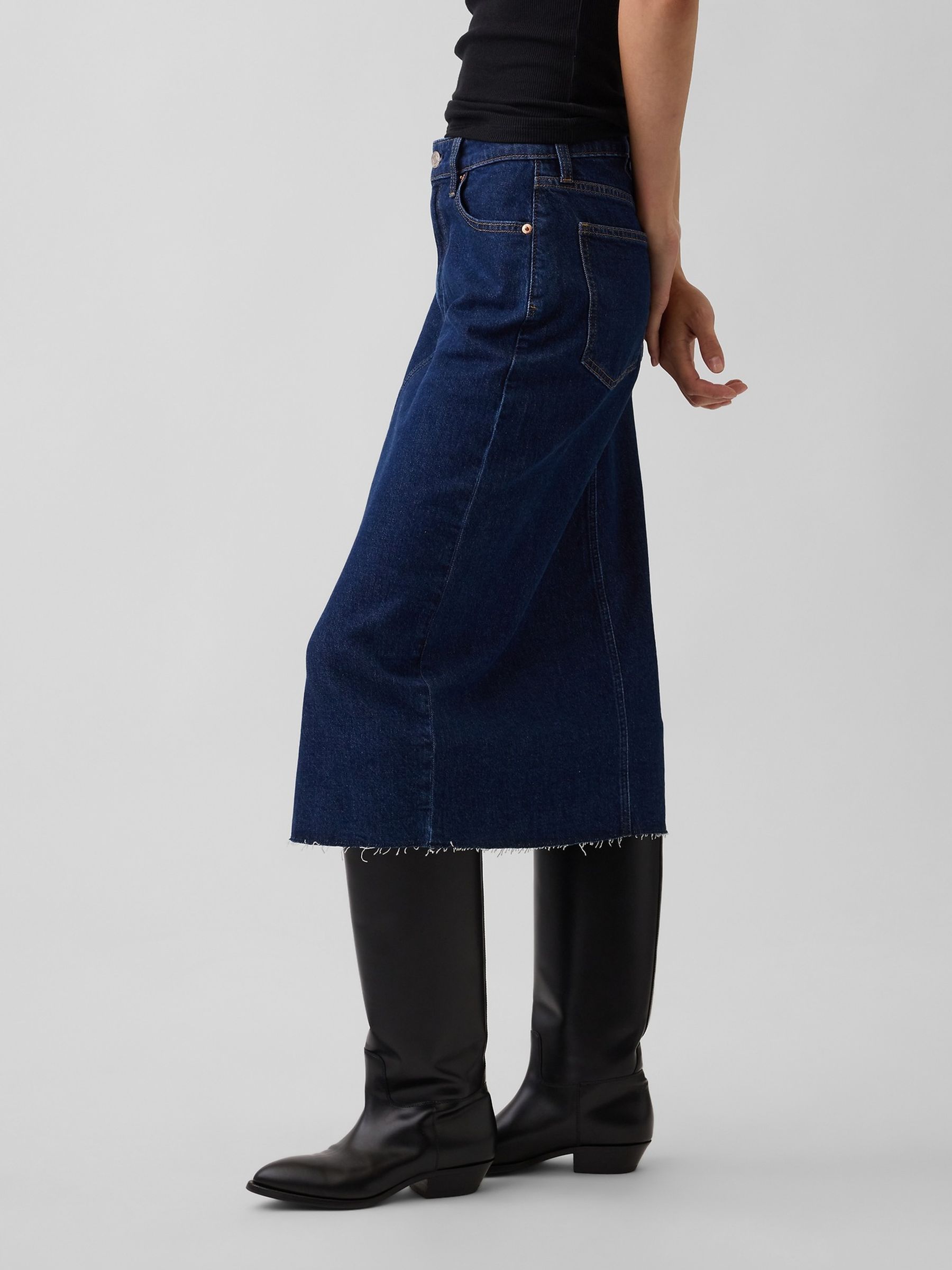Dark Wash Denim Midi Pencil Skirt - Image 3 of 5