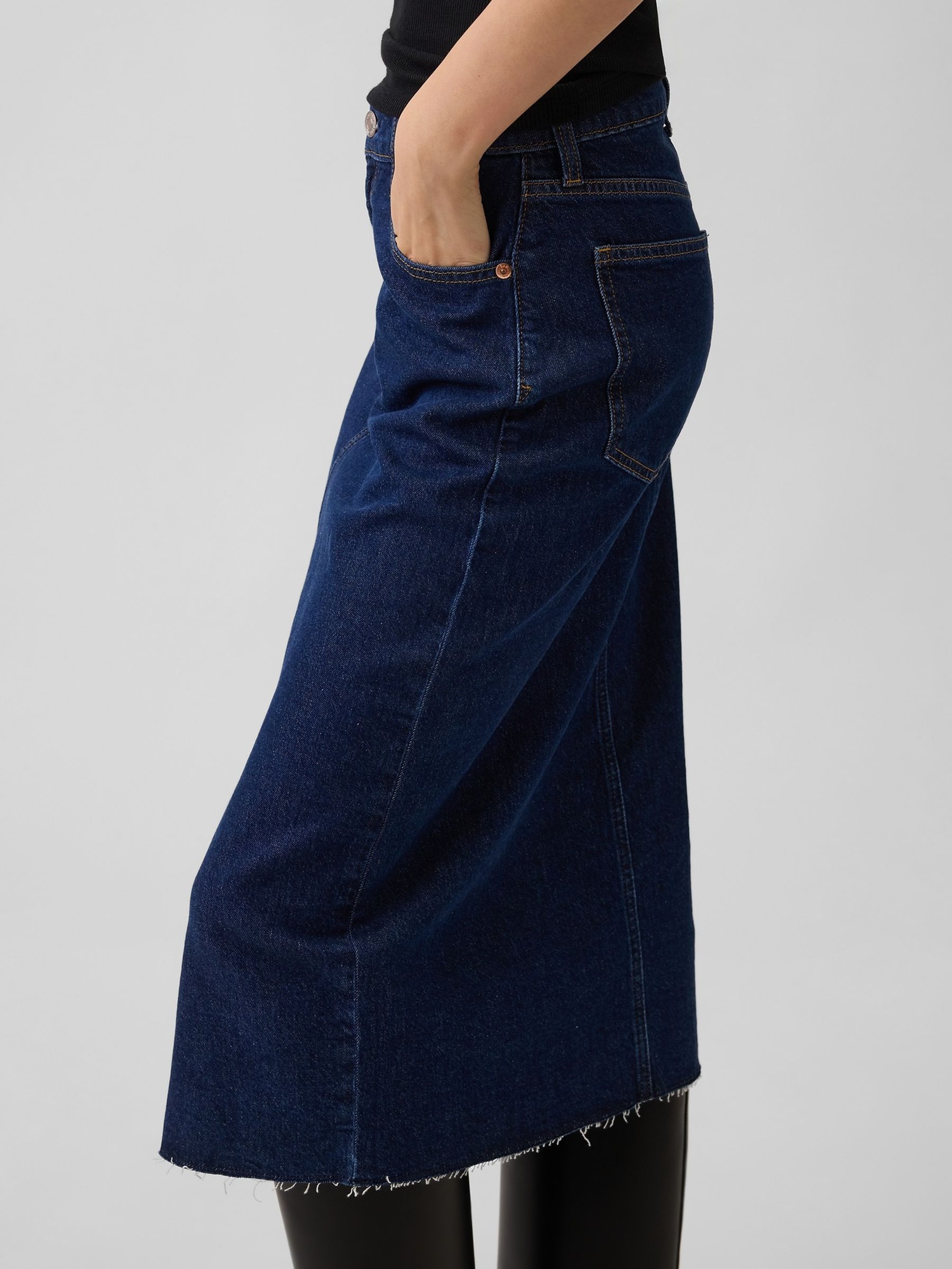 Dark Wash Denim Midi Pencil Skirt - Image 4 of 5