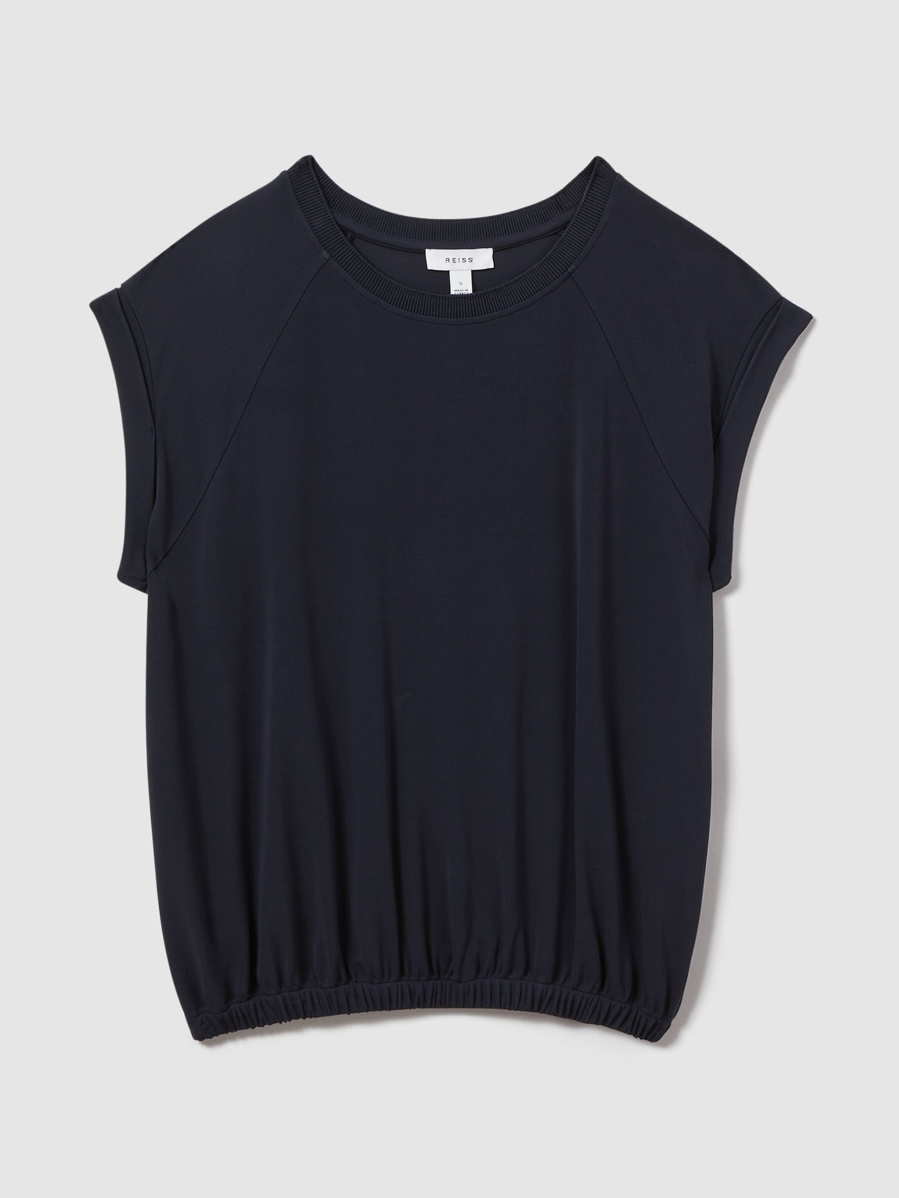 Elasticated Hem Raglan Sleeve Top in Navy - Image 2 of 6