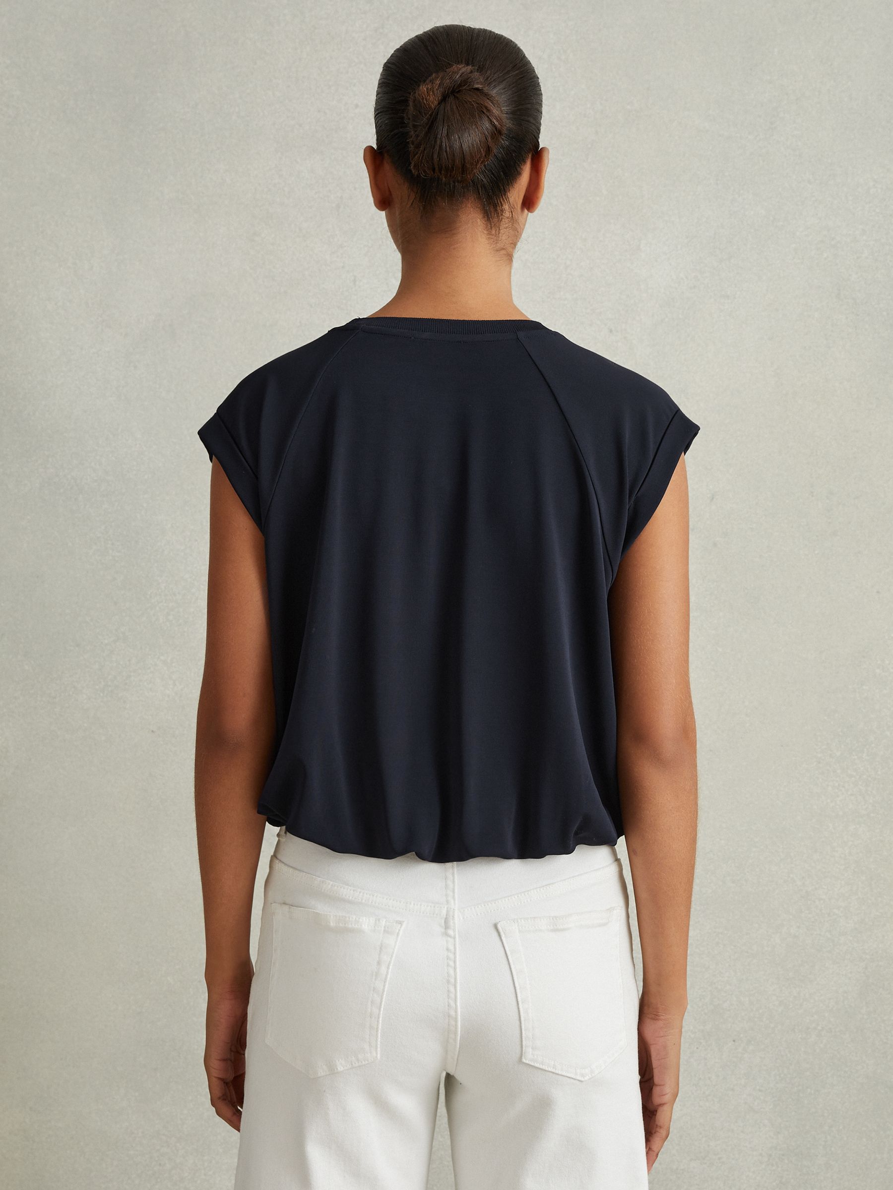 Elasticated Hem Raglan Sleeve Top in Navy - Image 5 of 6