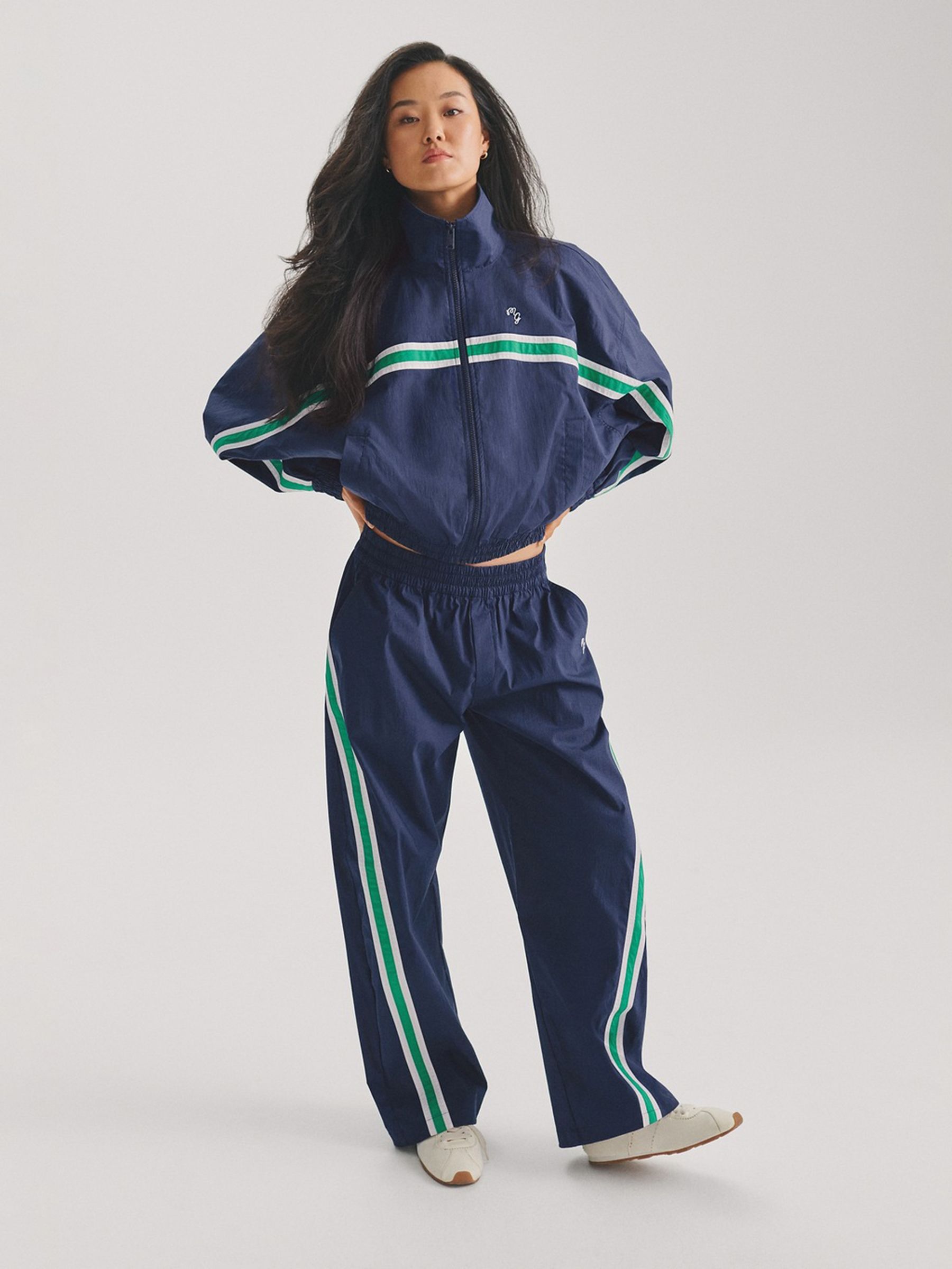 Gap x Malbon Navy Textured Poplin Barrel Track Joggers - Image 1 of 11