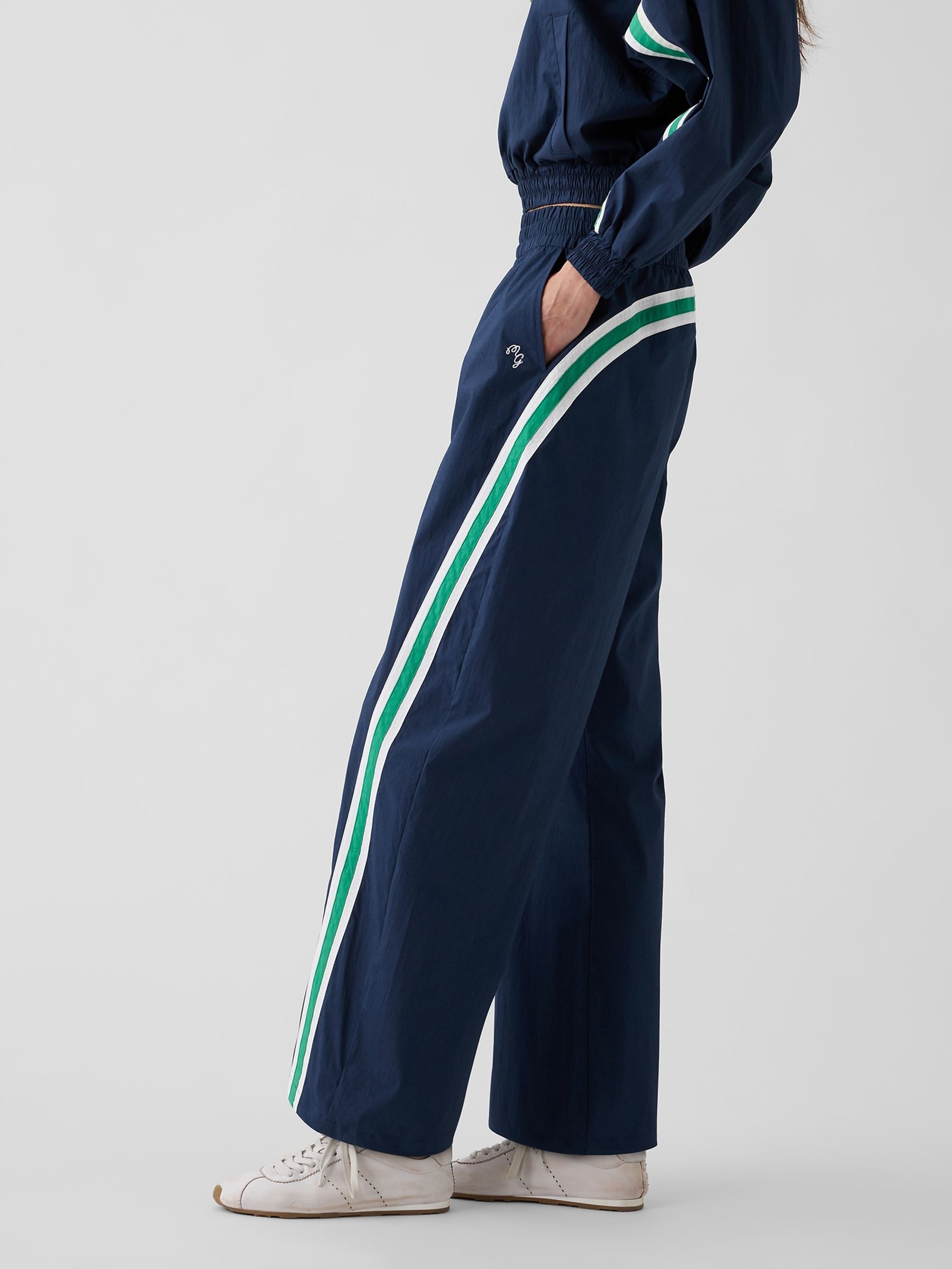 Gap x Malbon Navy Textured Poplin Barrel Track Joggers - Image 5 of 11