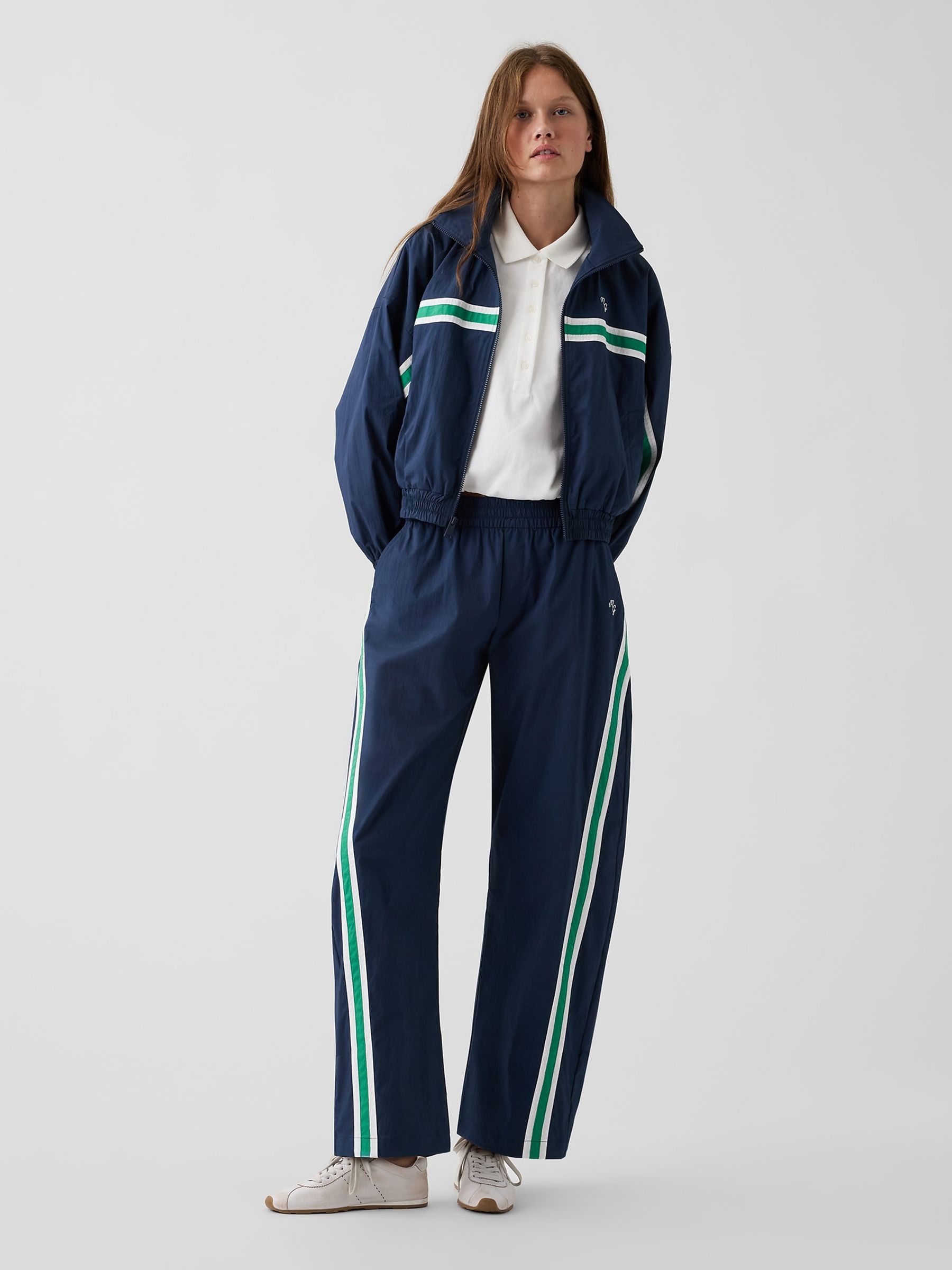 Gap x Malbon Navy Textured Poplin Barrel Track Joggers - Image 8 of 11