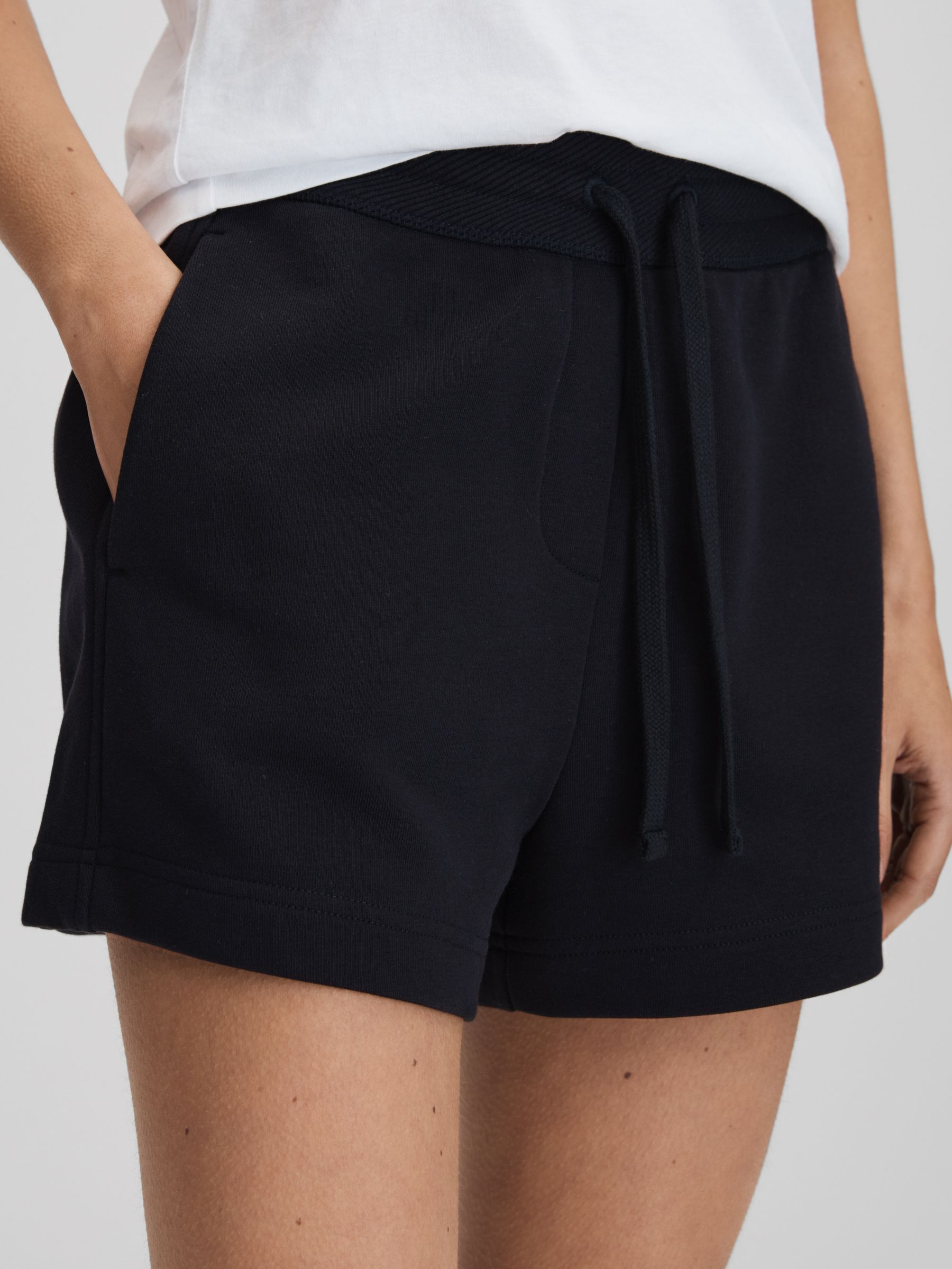 Cotton Blend Drawstring Shorts in Navy - Image 1 of 5