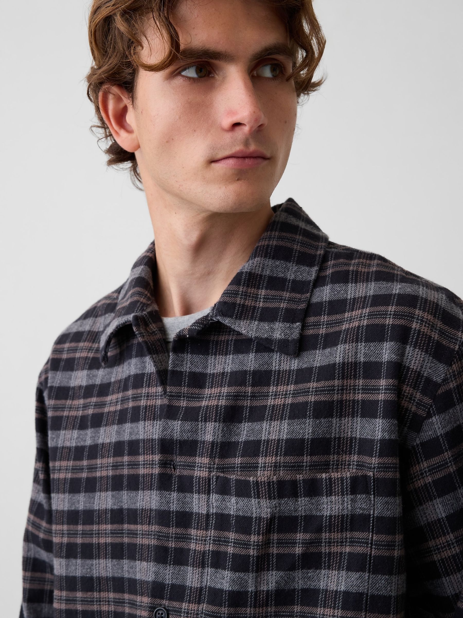 Black/Grey Check Relaxed Straight-Hem Flannel Shirt - Image 4 of 4