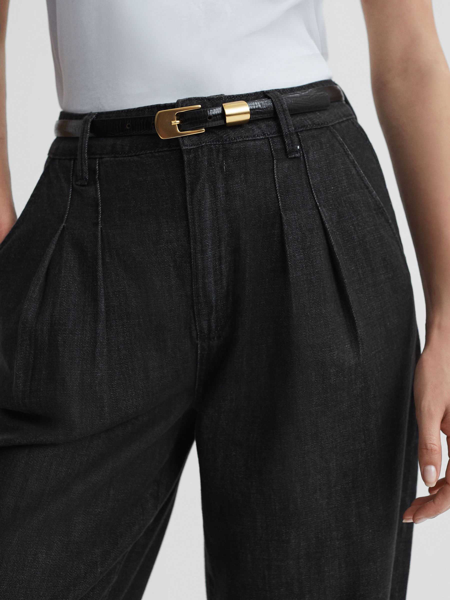 Paige High Rise Tapered Jeans in Washed Black - Image 4 of 6