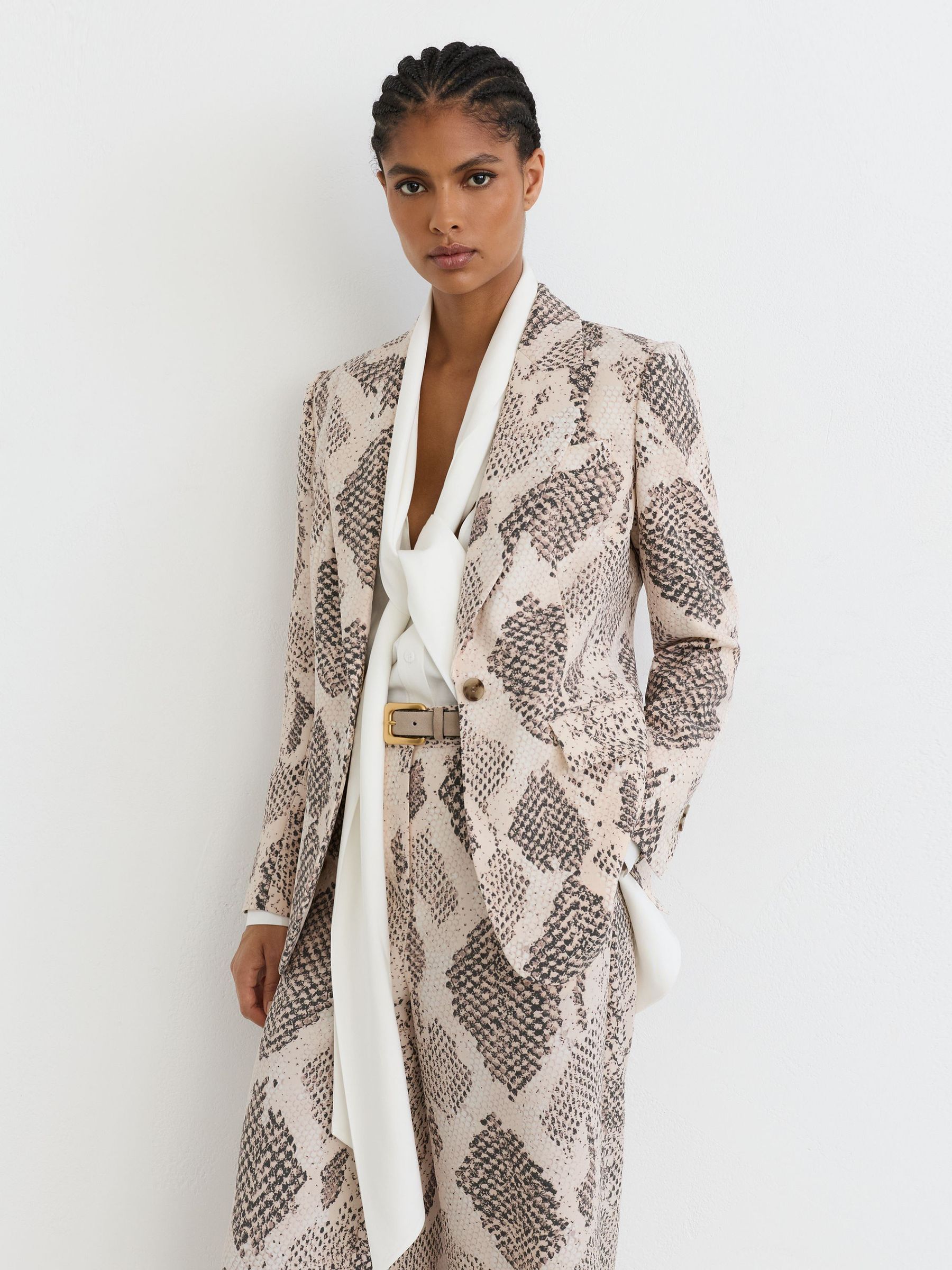 Snake-Print Single-Breasted Blazer in Ivory/Grey - Image 1 of 7
