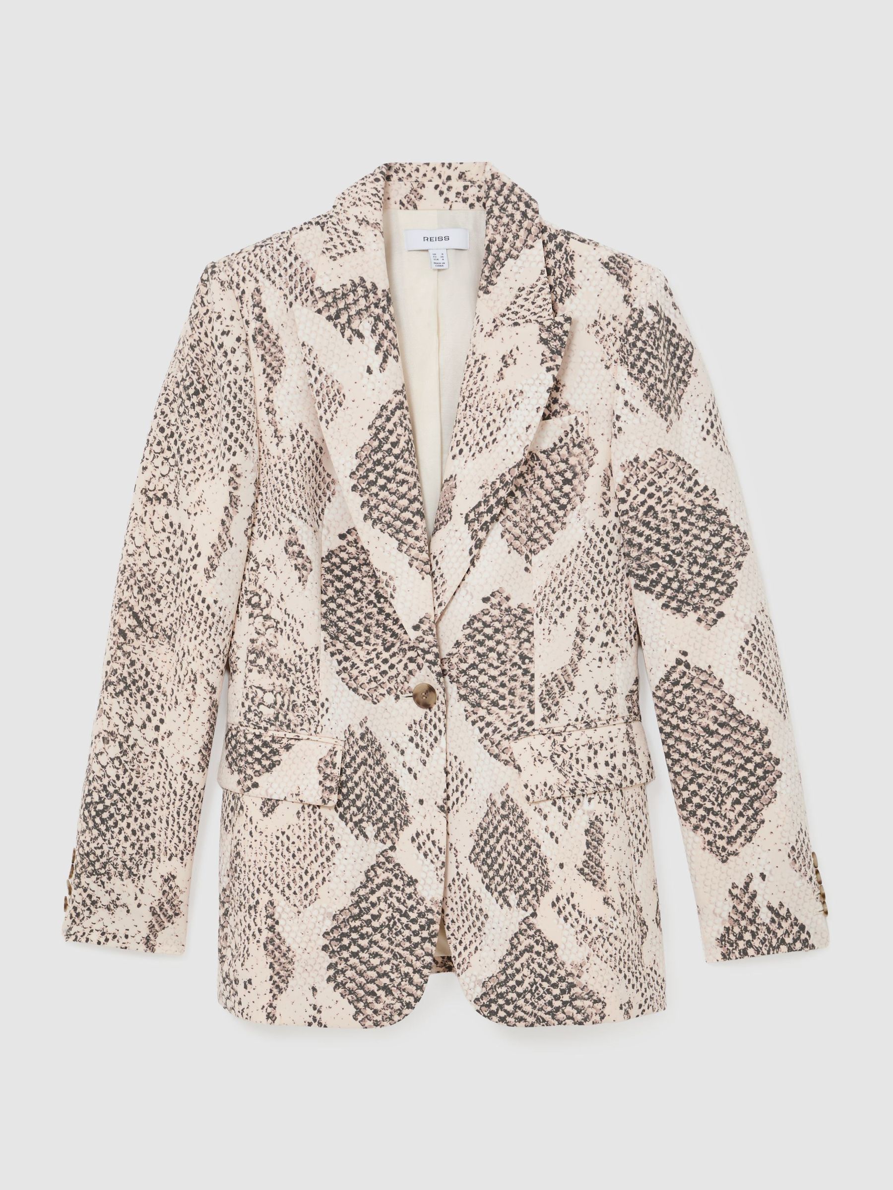 Snake-Print Single-Breasted Blazer in Ivory/Grey - Image 2 of 7